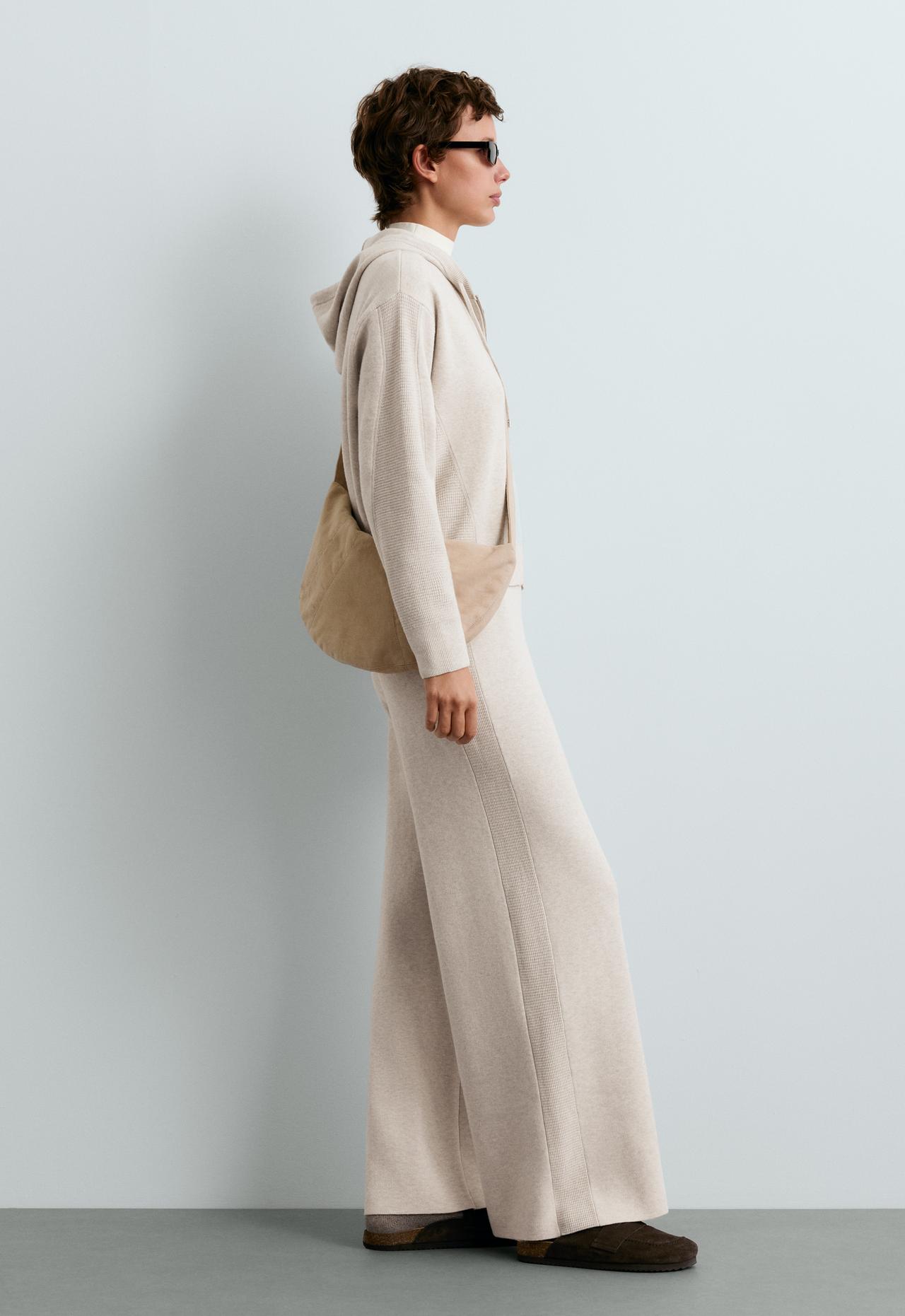 Knit waffle hooded jacket — PALE ASPHALT