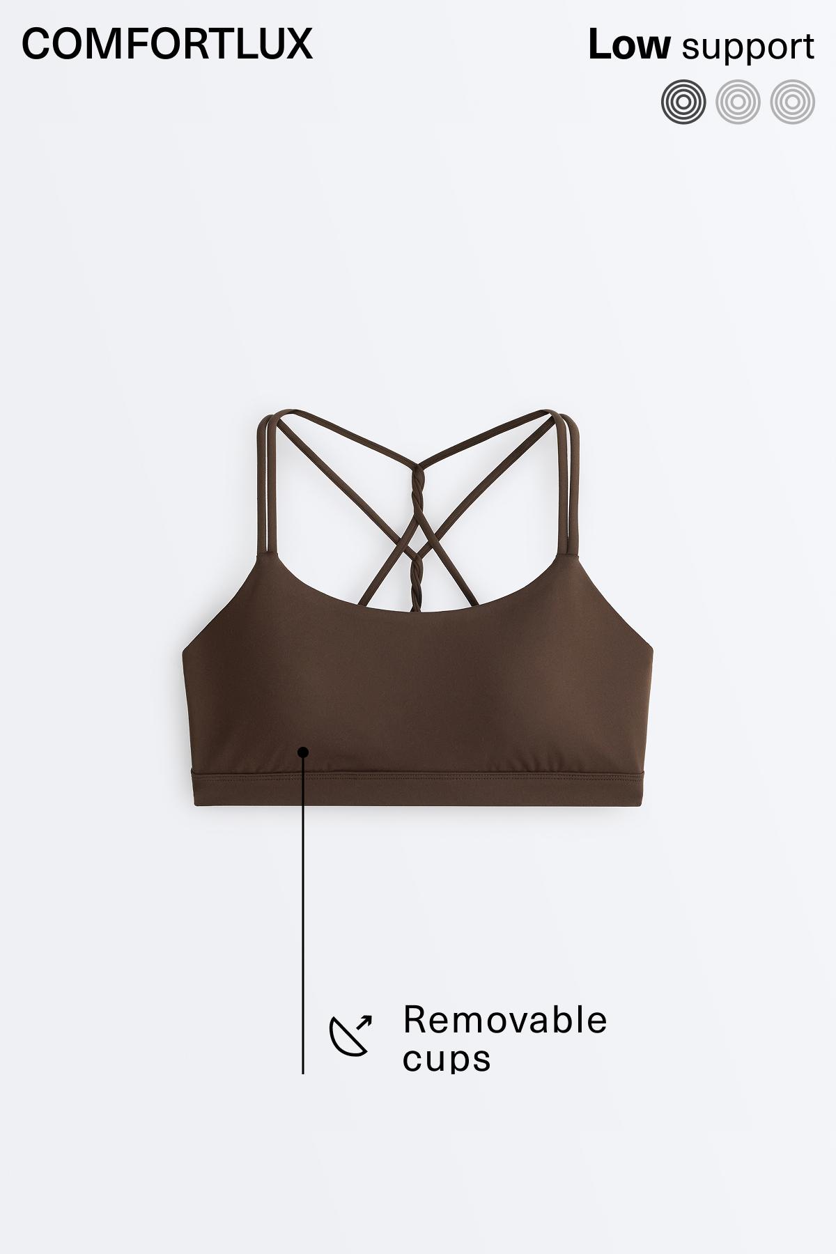 Comfortlux low-support crossover strap sports bra — DARK BROWN