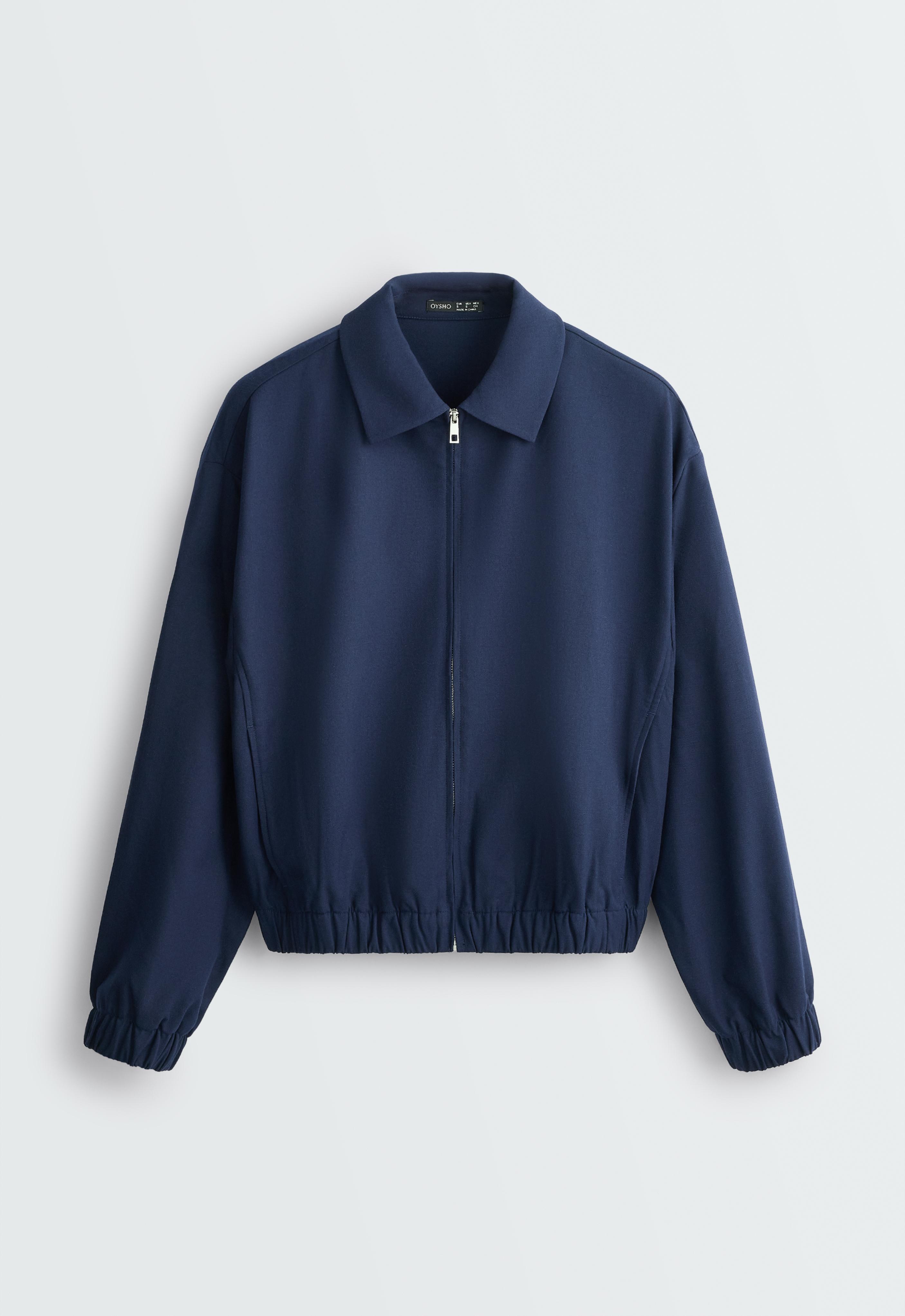 Cropped lapel collar jacket with wool — NAVY BLUE