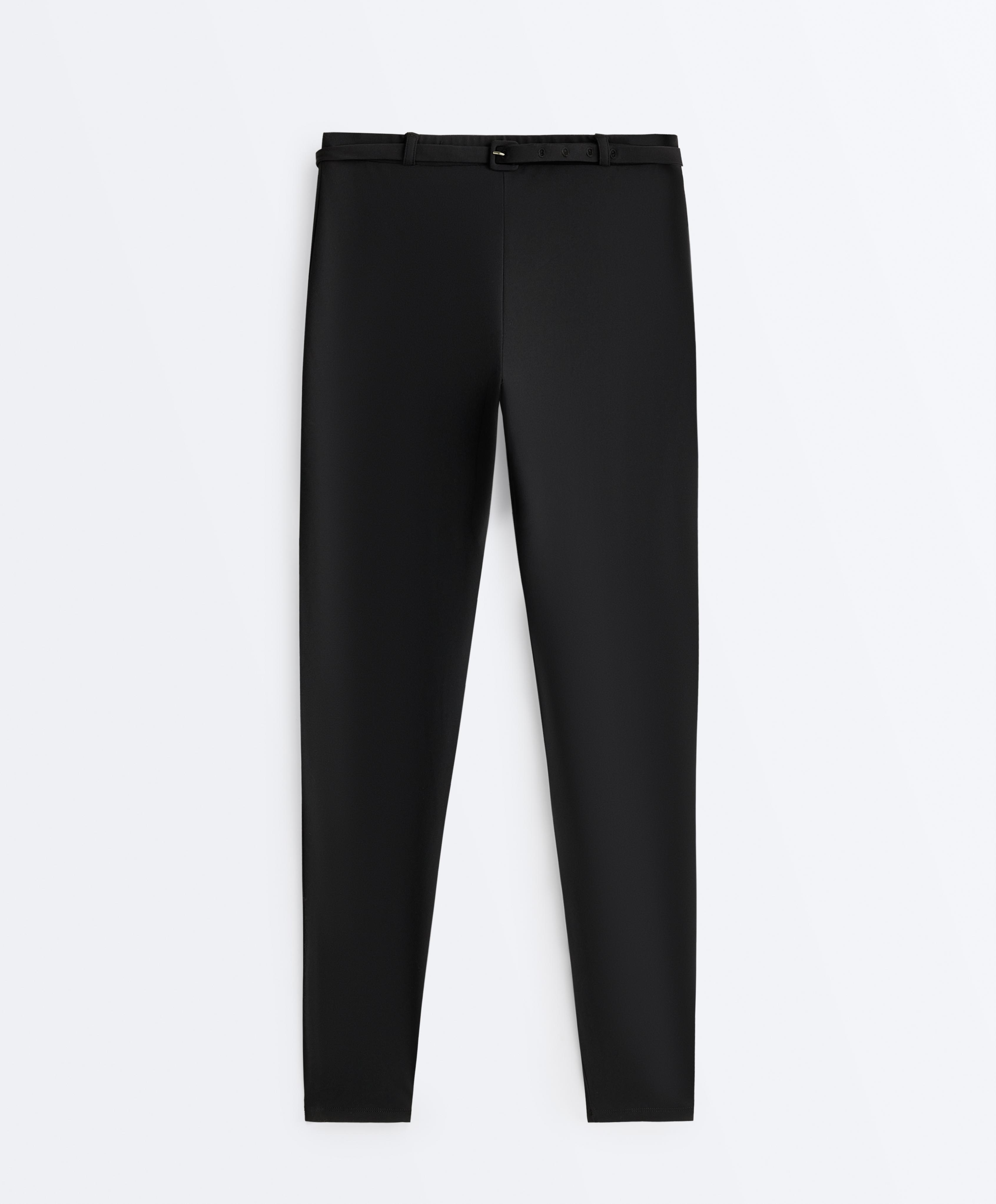 Comfortlux high-rise 65cm ankle-length leggings with belt — BLACK