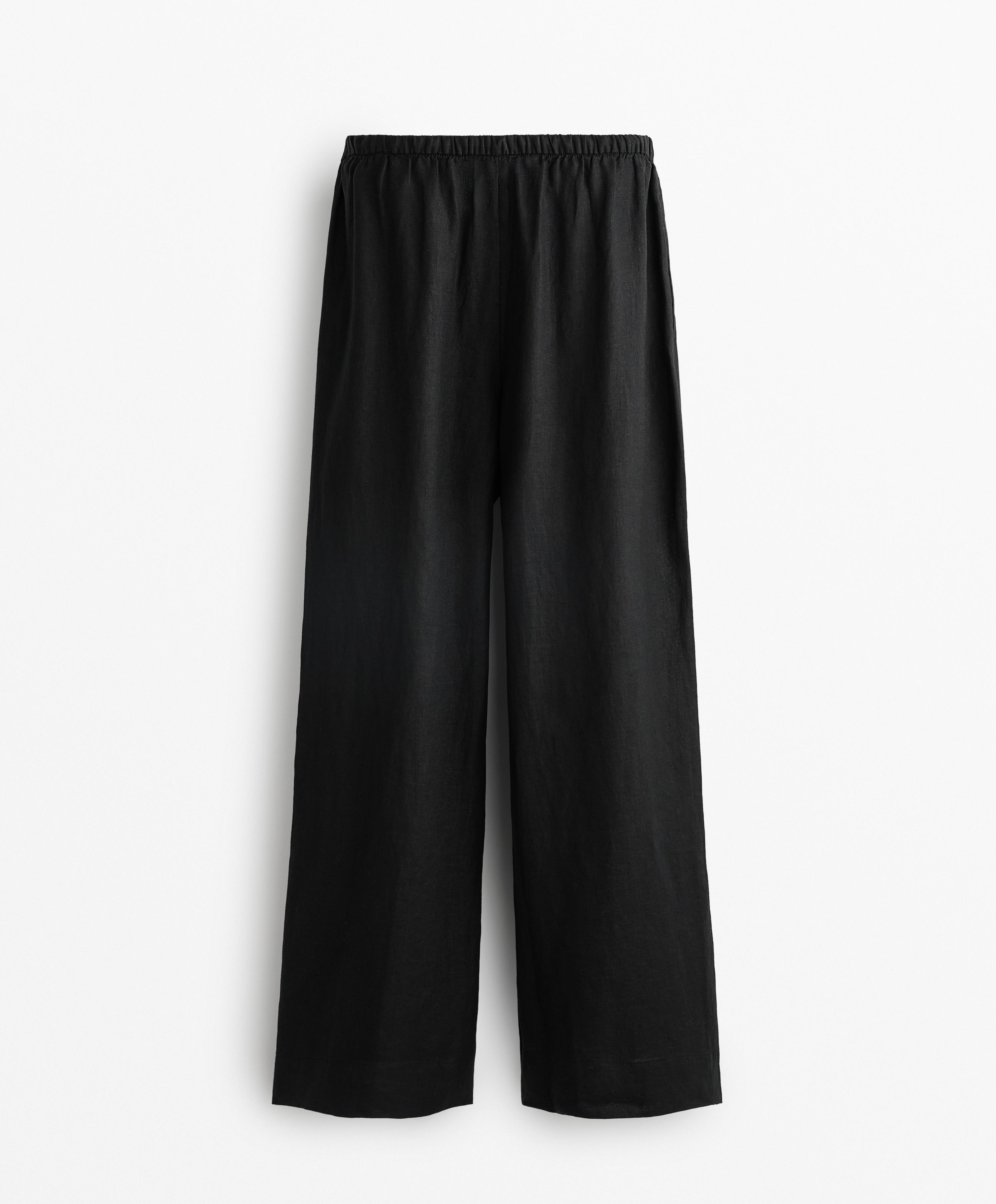 100% linen straight-leg trousers