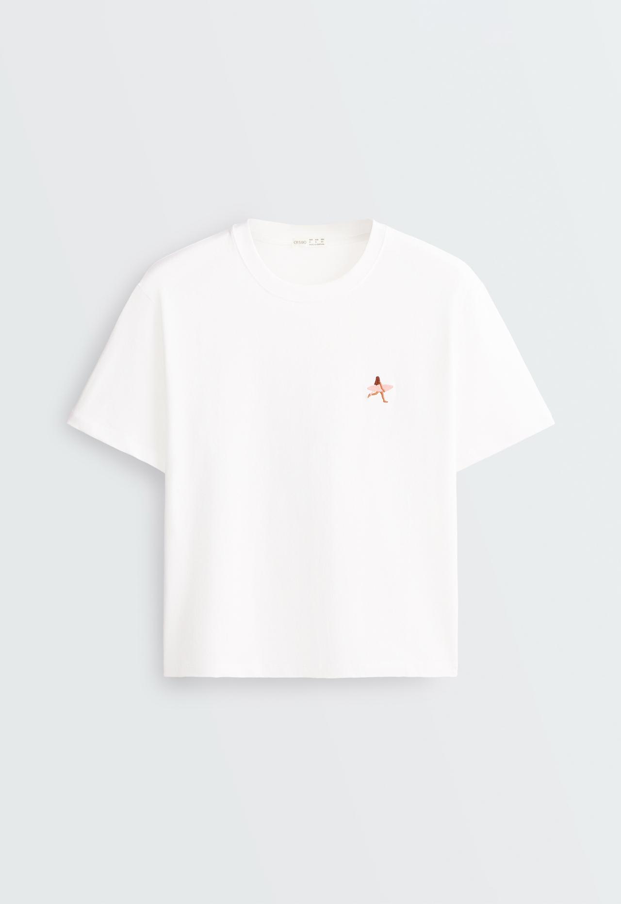 Embroidered boxy cotton blend T-shirt — WHITE 