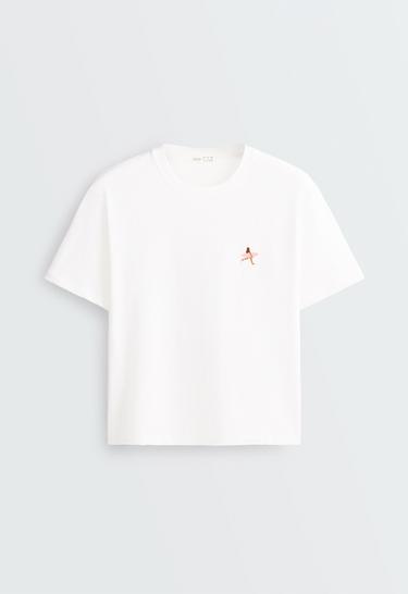 Embroidered boxy cotton blend T-shirt — WHITE  5