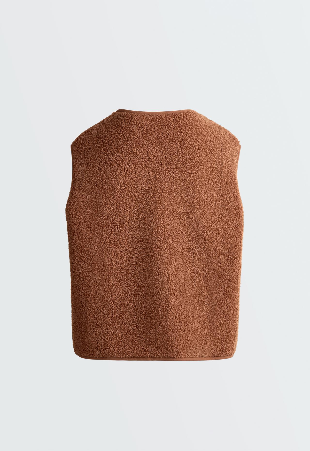 Faux-shearling gilet with zip — DARK CAMEL