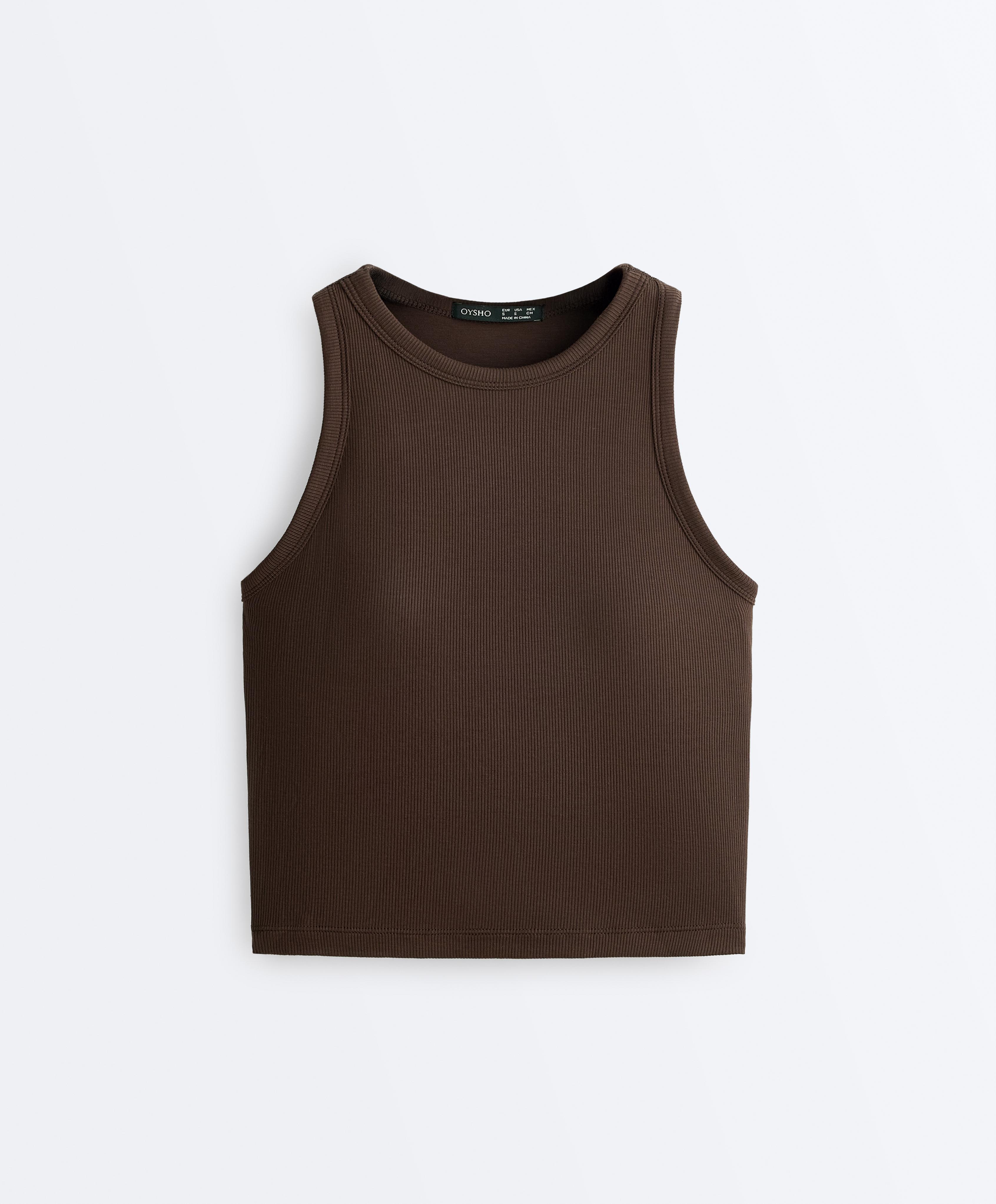 Rib modal blend long tank top — DARK BROWN