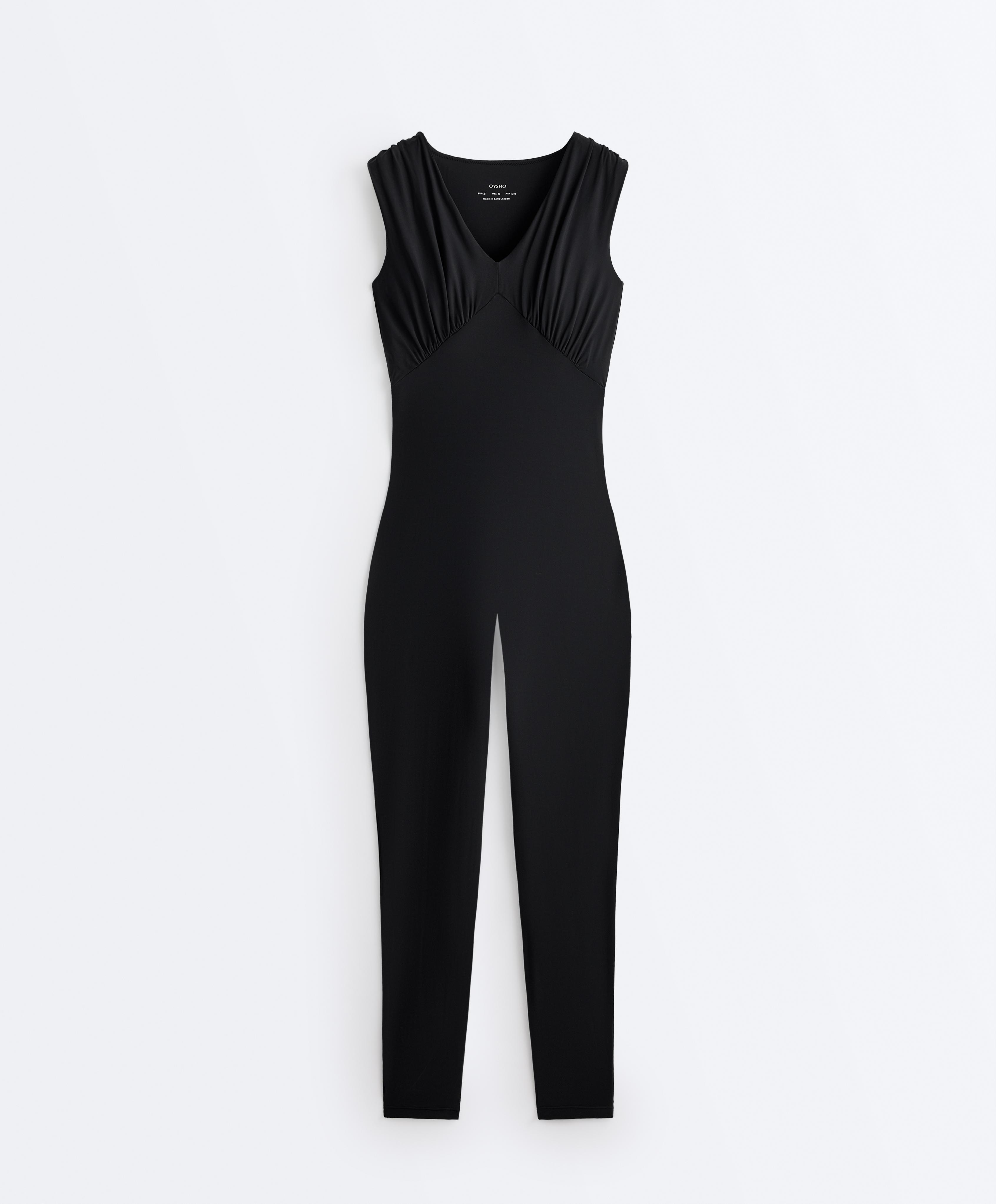 Light Touch V-neck jumpsuit — BLACK