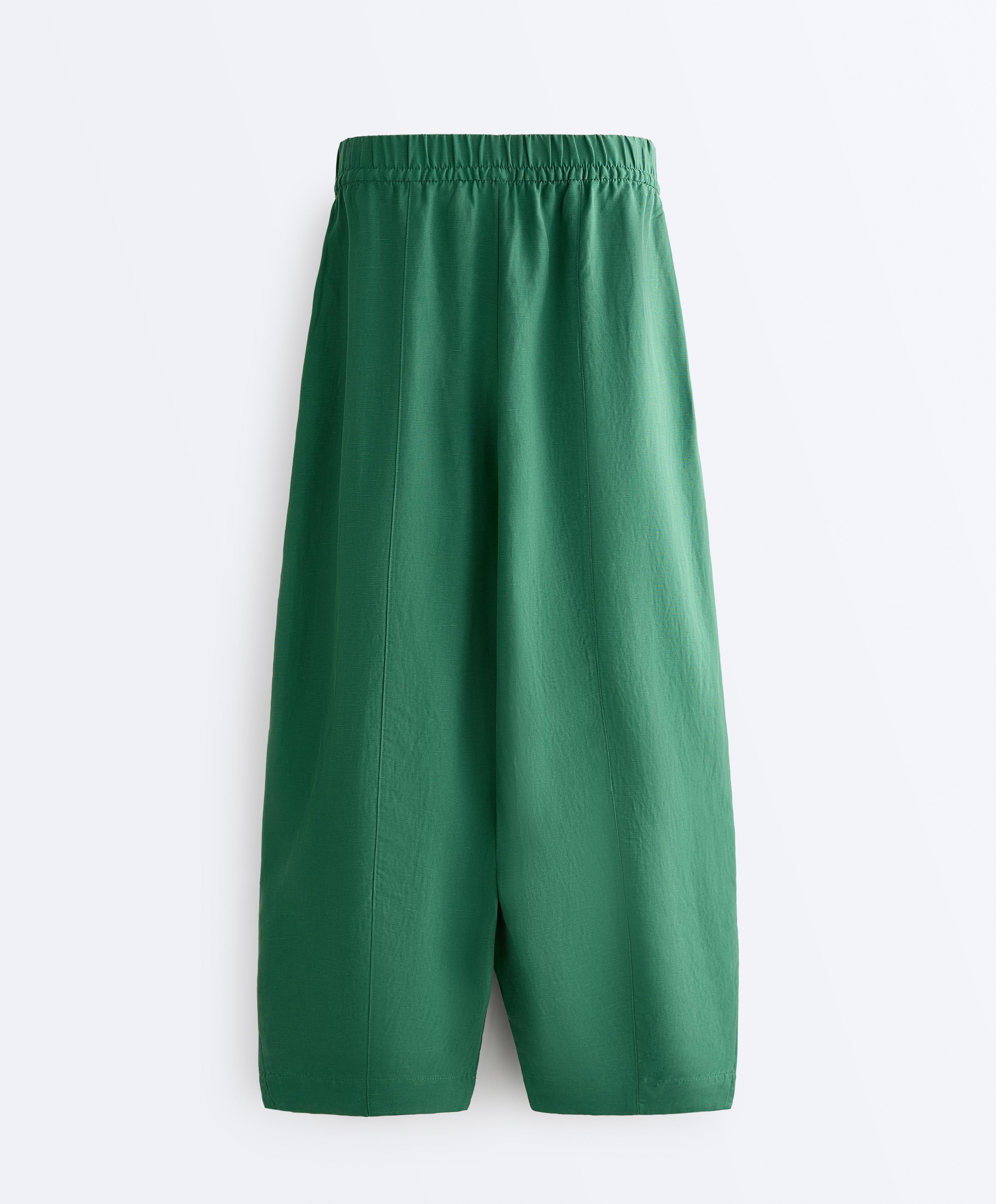 Balloon trousers lyocell blend and 24% linen with seams — EMERALD GREEN