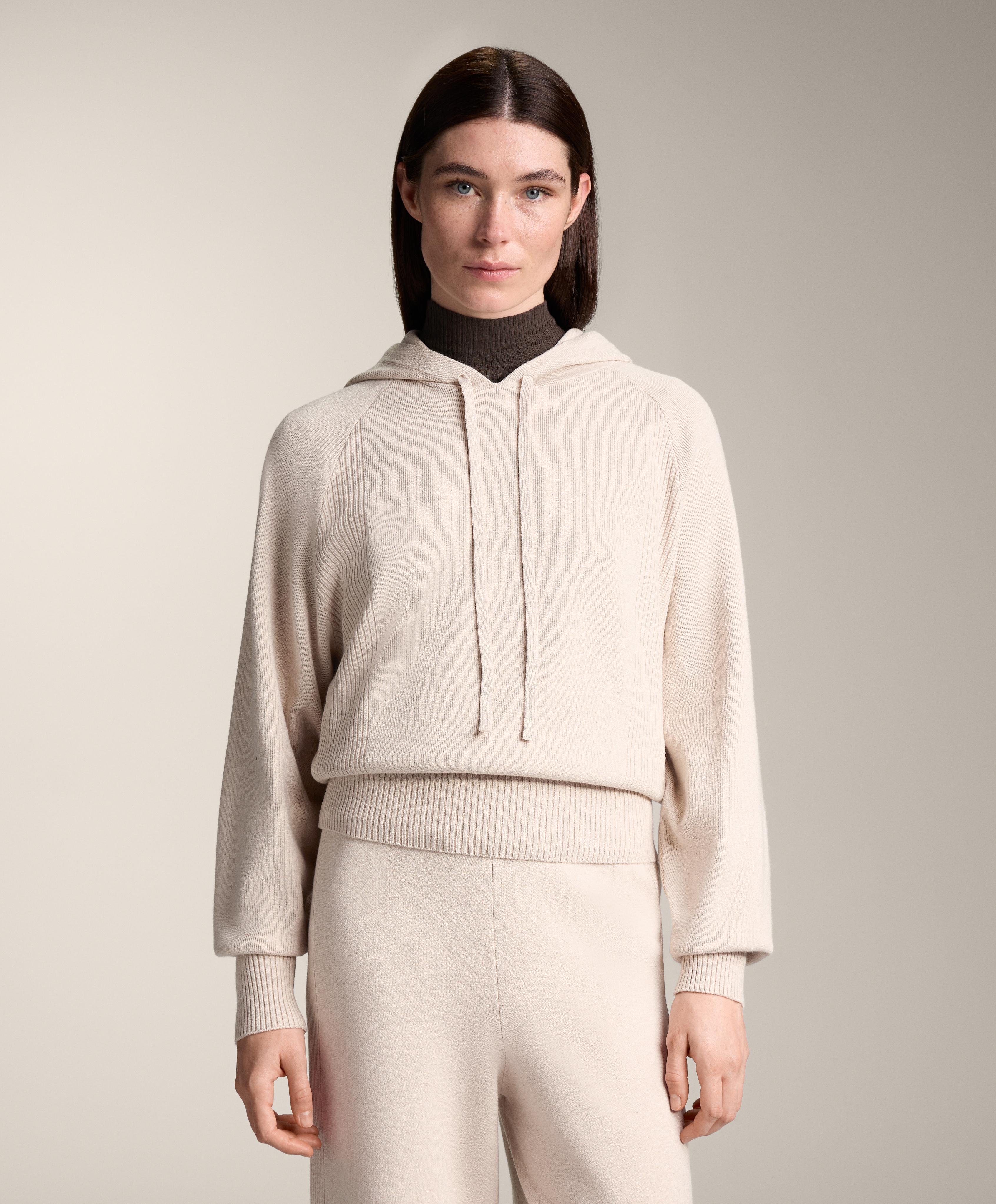 Rib jumper with drawstring hood and fitted waist