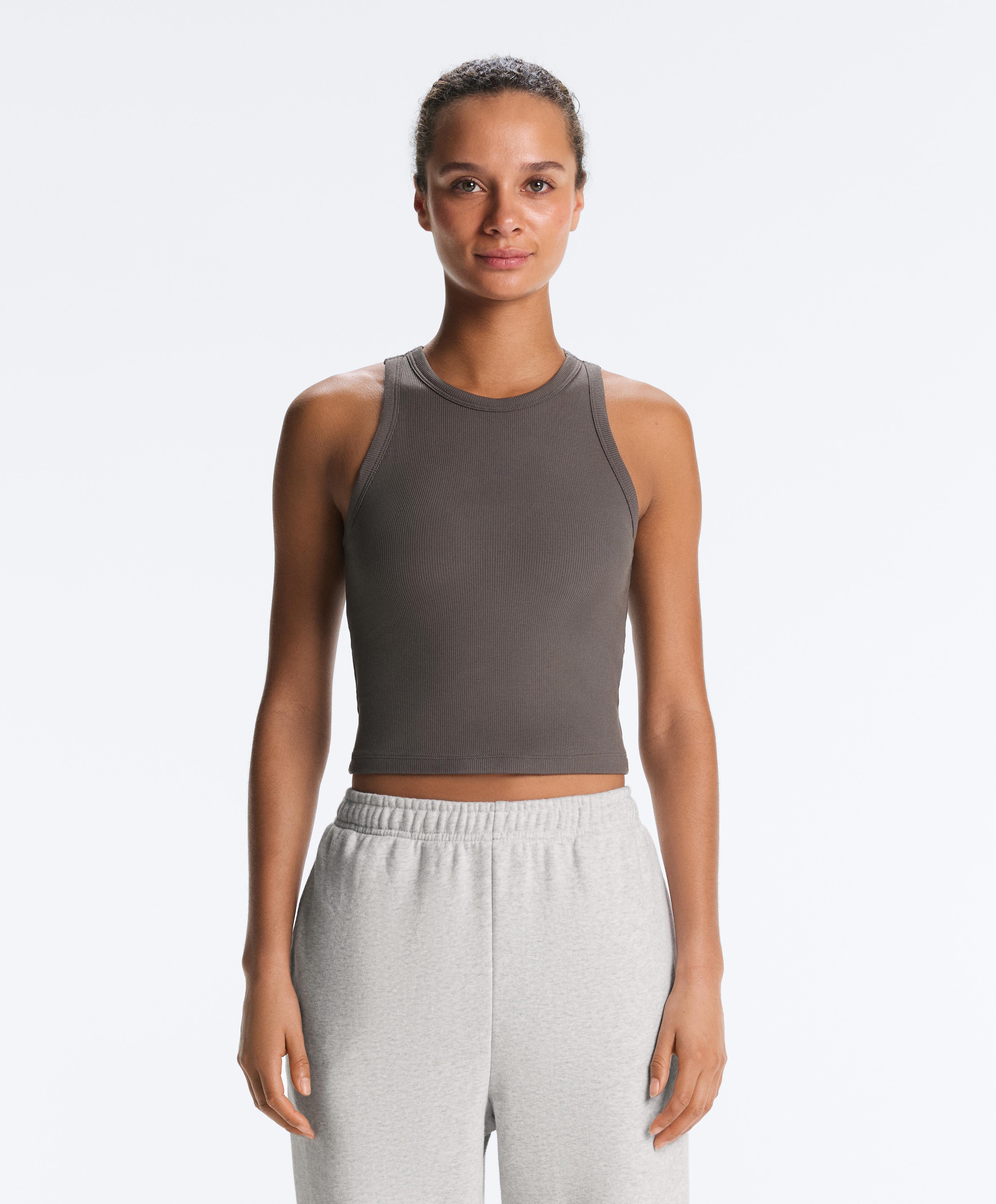 Rib modal blend long tank top — CHARCOAL