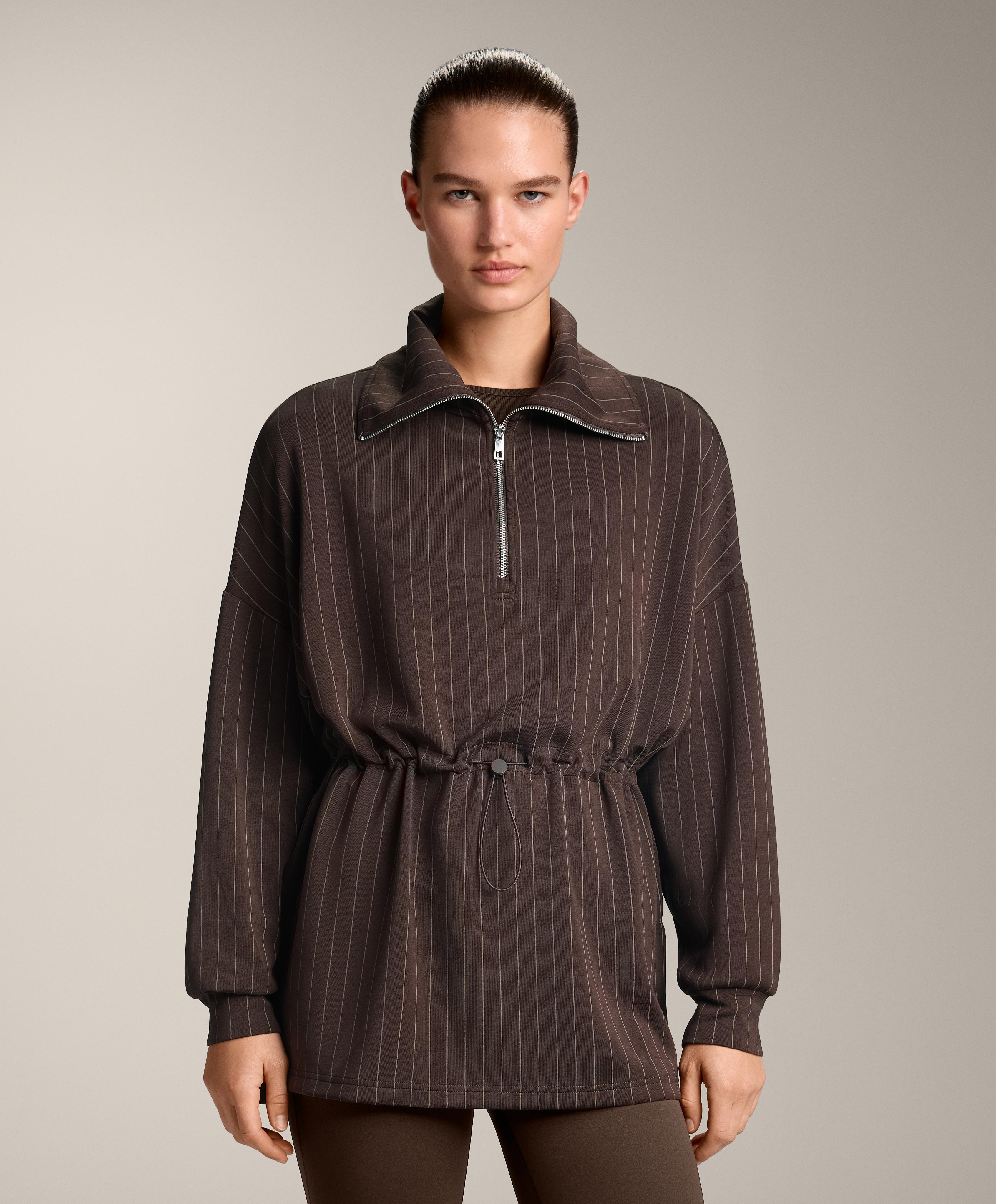 Long striped adjustable waist sweatshirt with modal