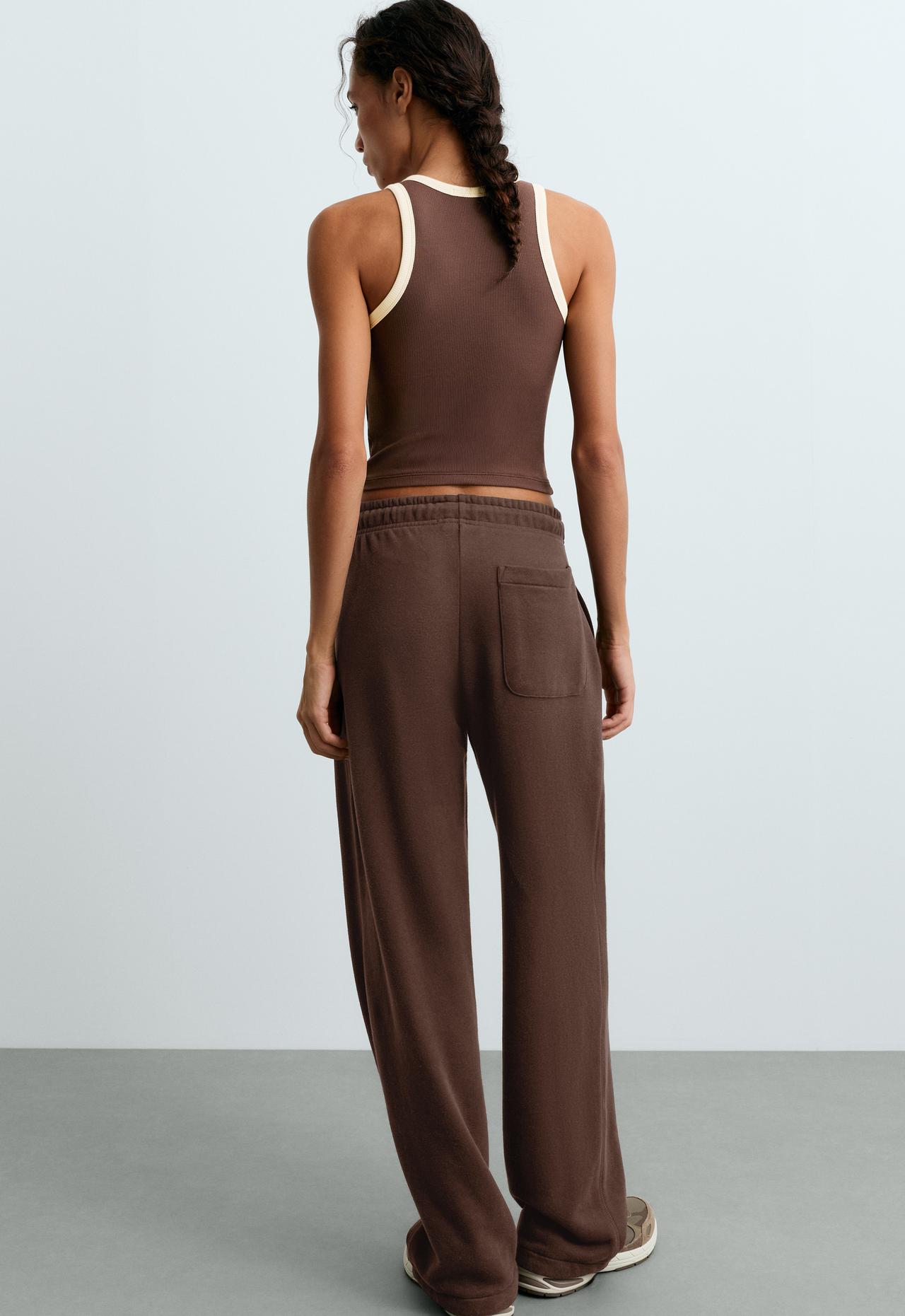 Colour-contrast rib modal blend long tank top — COCOA