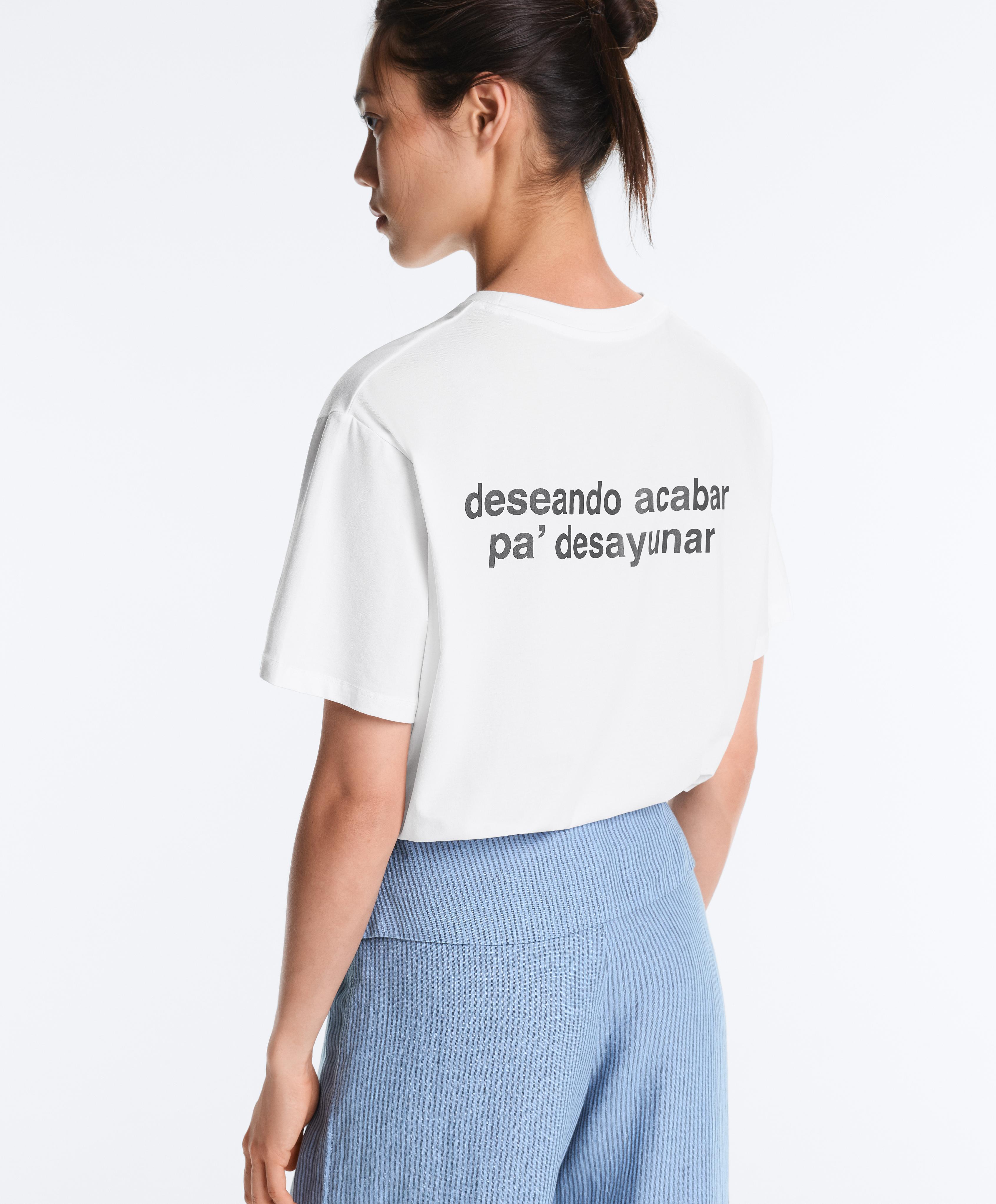 Boxy cotton blend T-shirt with slogan — WHITE 
