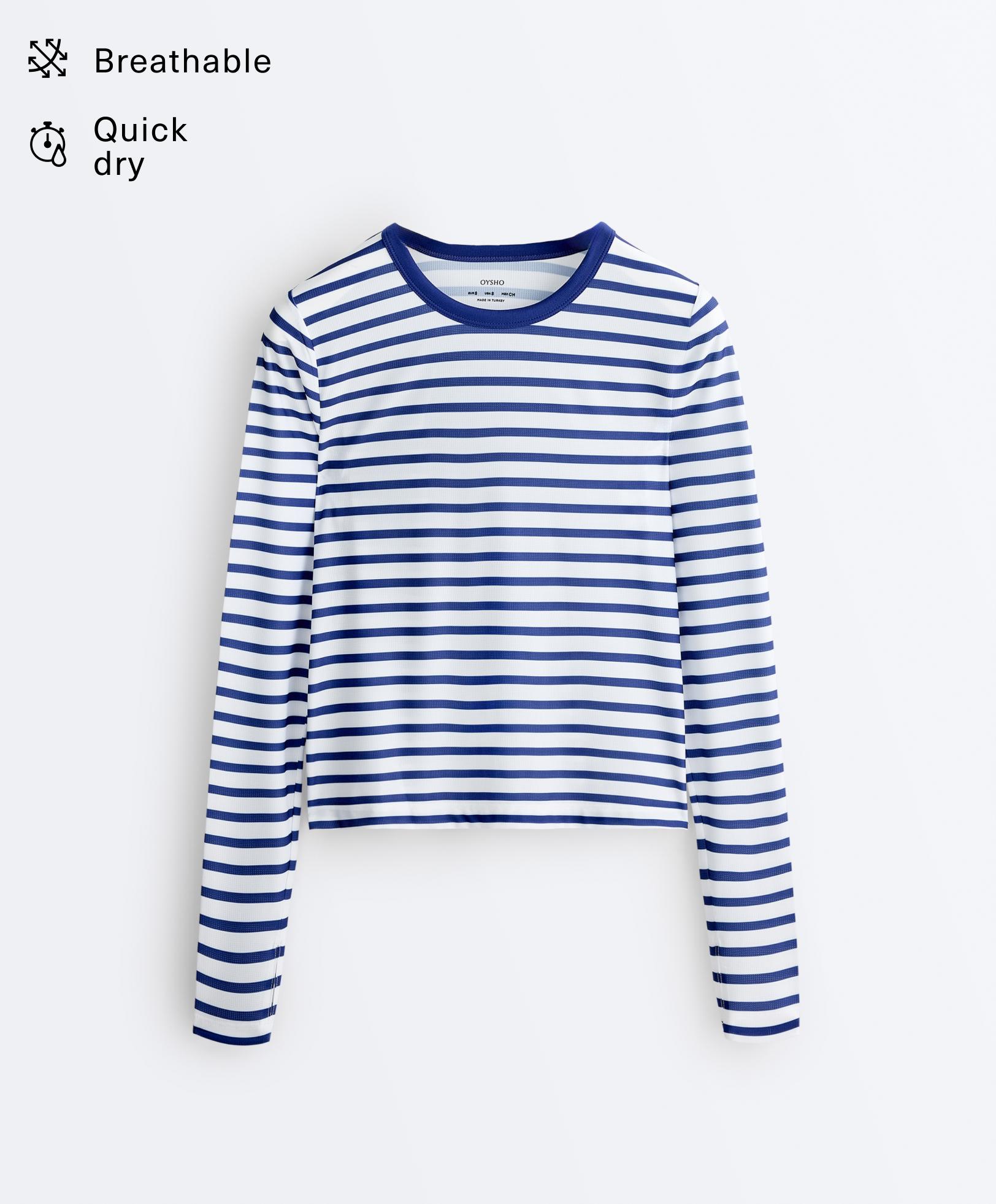 Long-sleeved striped technical T-shirt Long-sleeved striped technical T-shirt