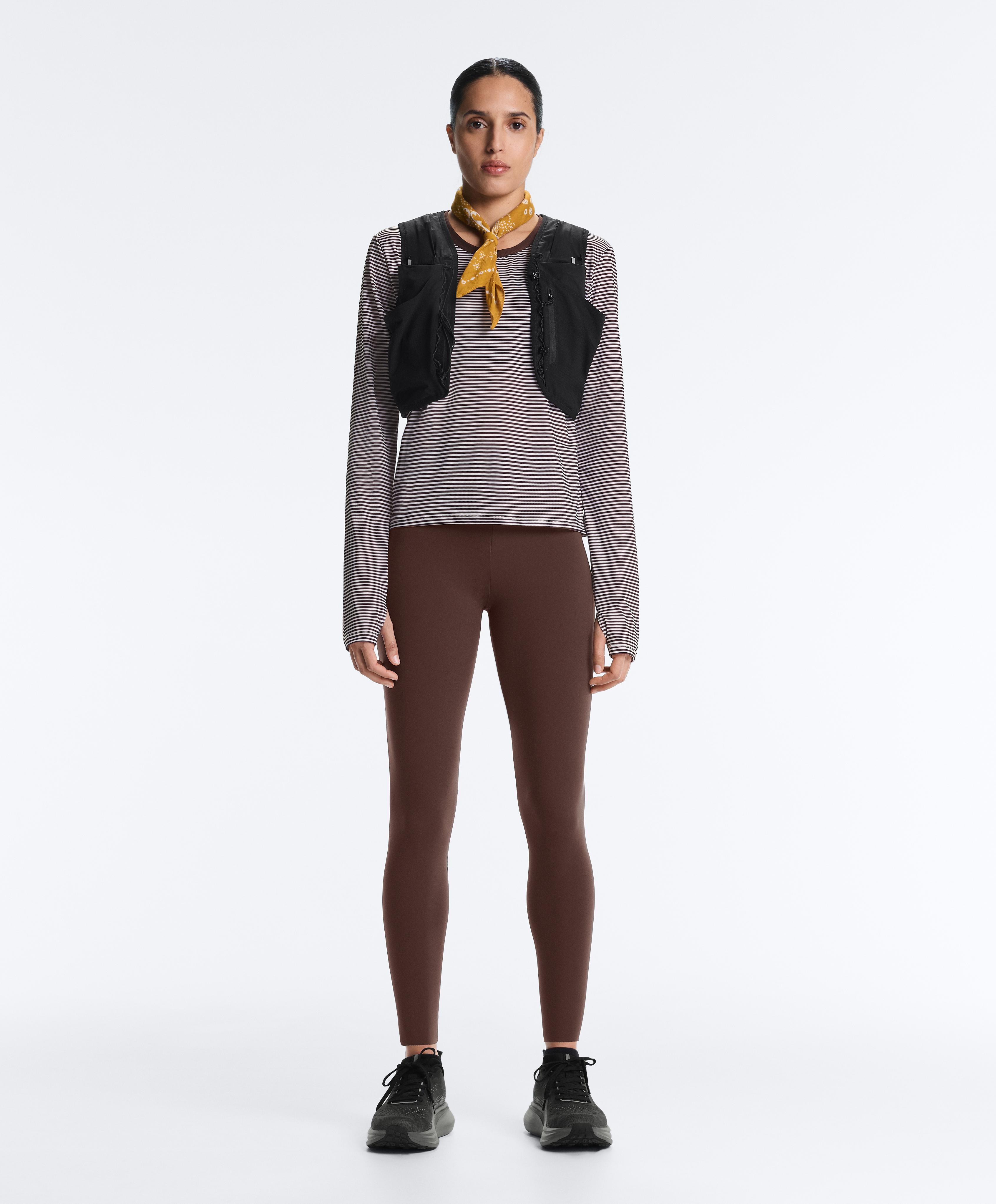 Striped long-sleeved technical T-shirt — BROWN