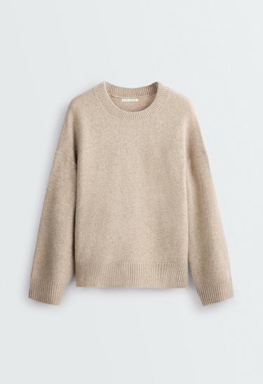 Knit round-neck jumper — MINK MELANGE 5
