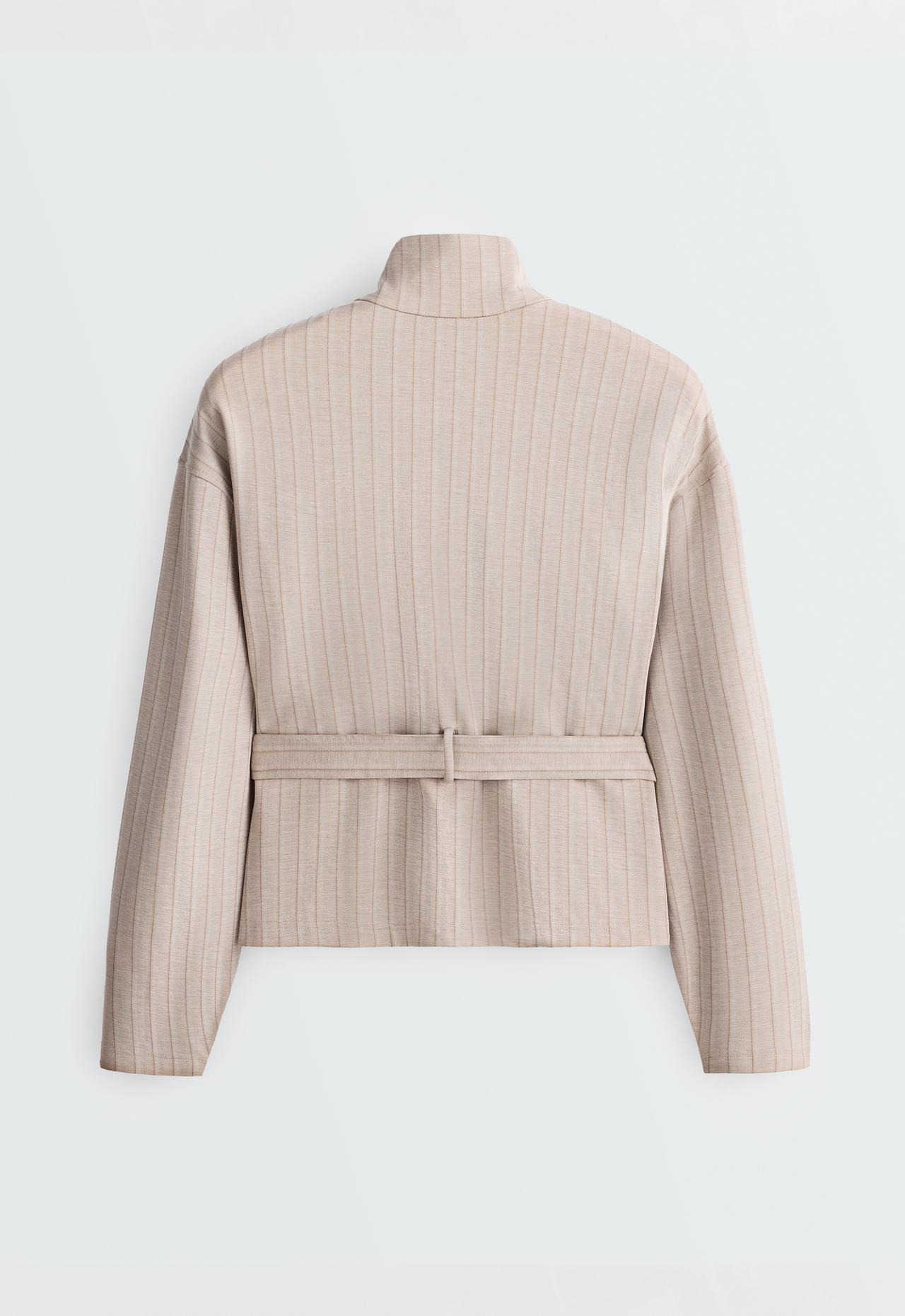 Soft-touch striped belted jacket — SOFT MINK