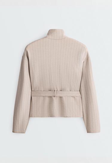 Soft-touch striped belted jacket — SOFT MINK 8