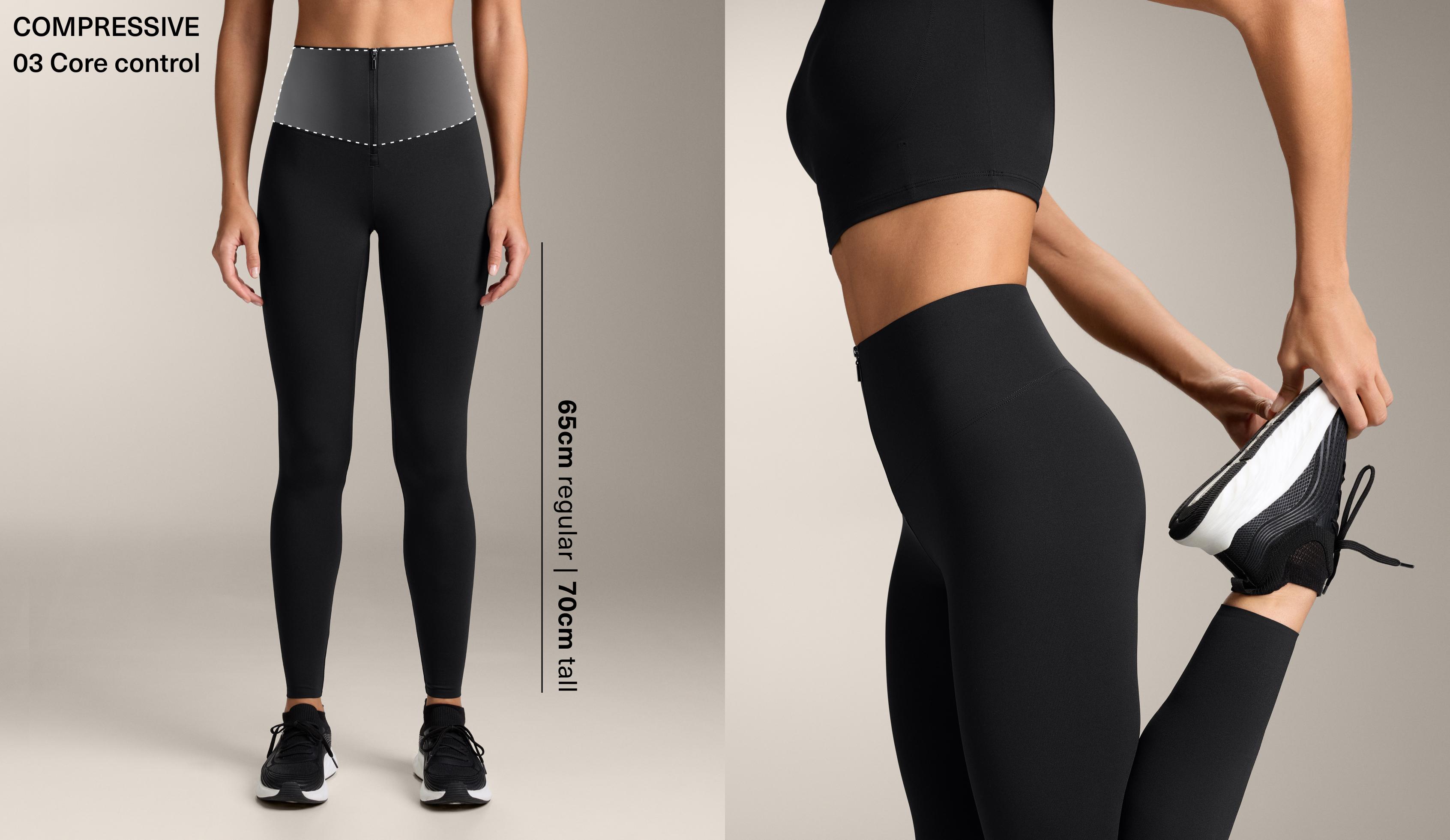 High-rise Compressive core-control ankle-length leggings with zip