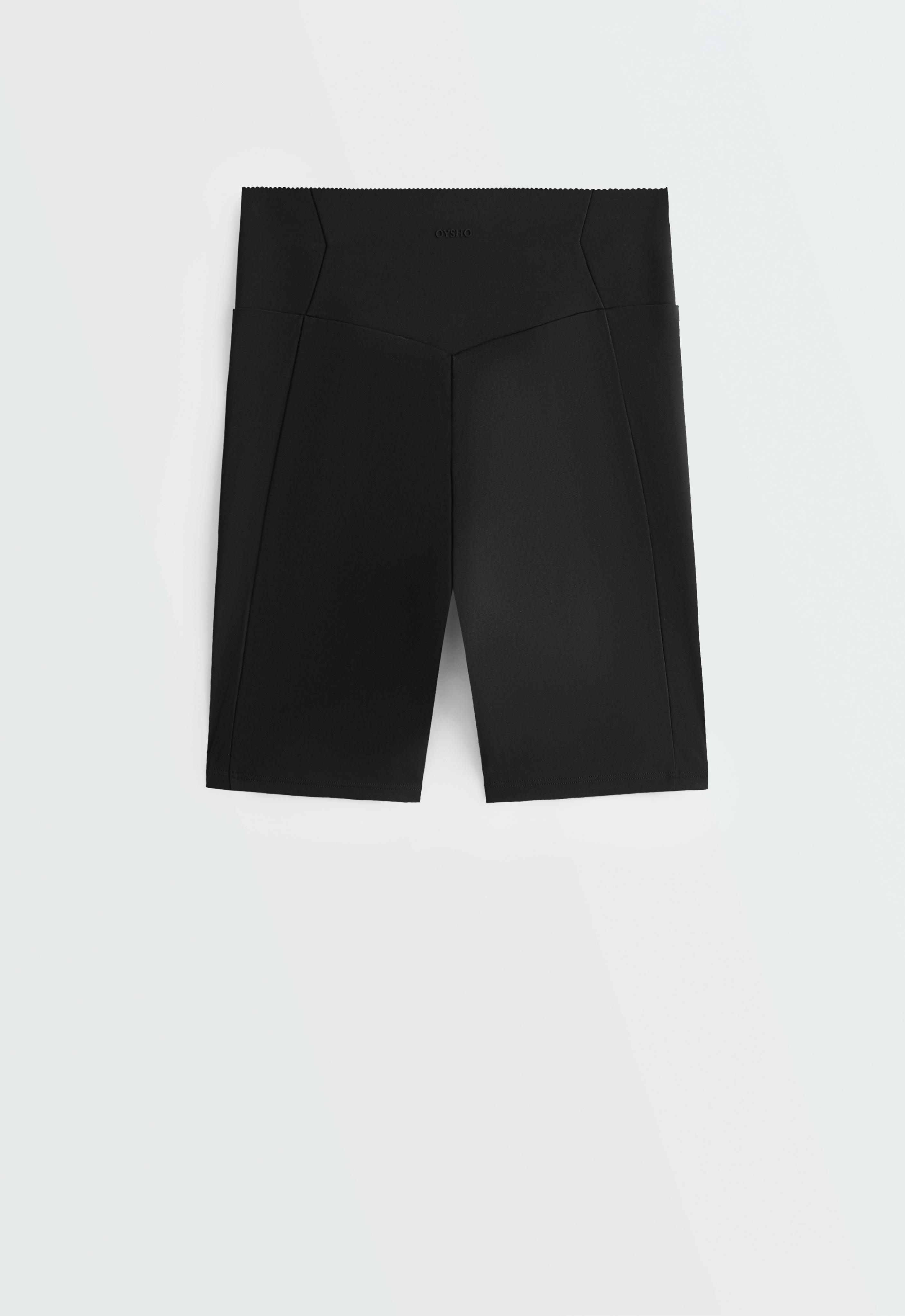 Compressive 20cm high-waisted cycle leggings with pockets — BLACK