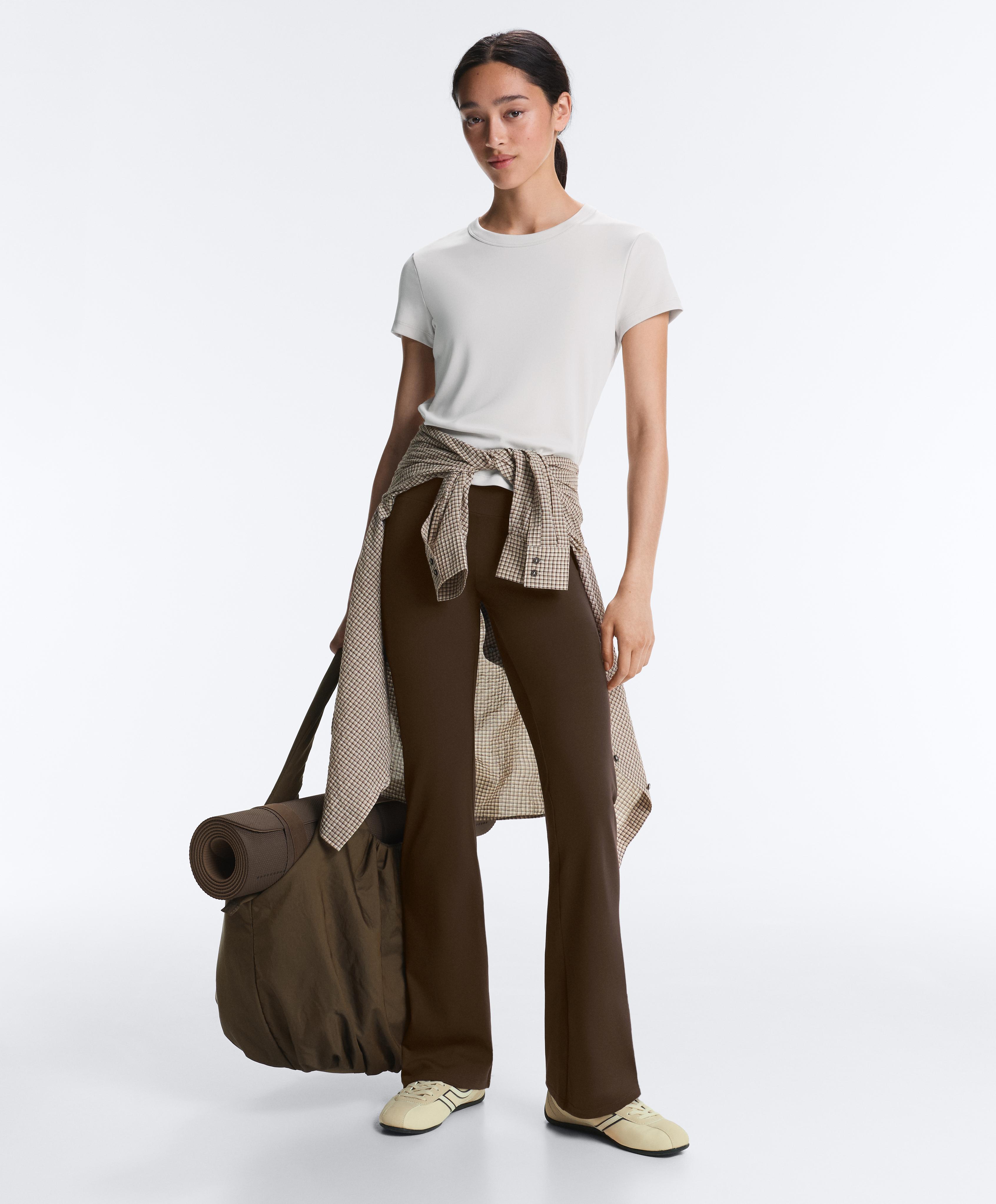 High-rise Comfortlux flare trousers — DARK BROWN