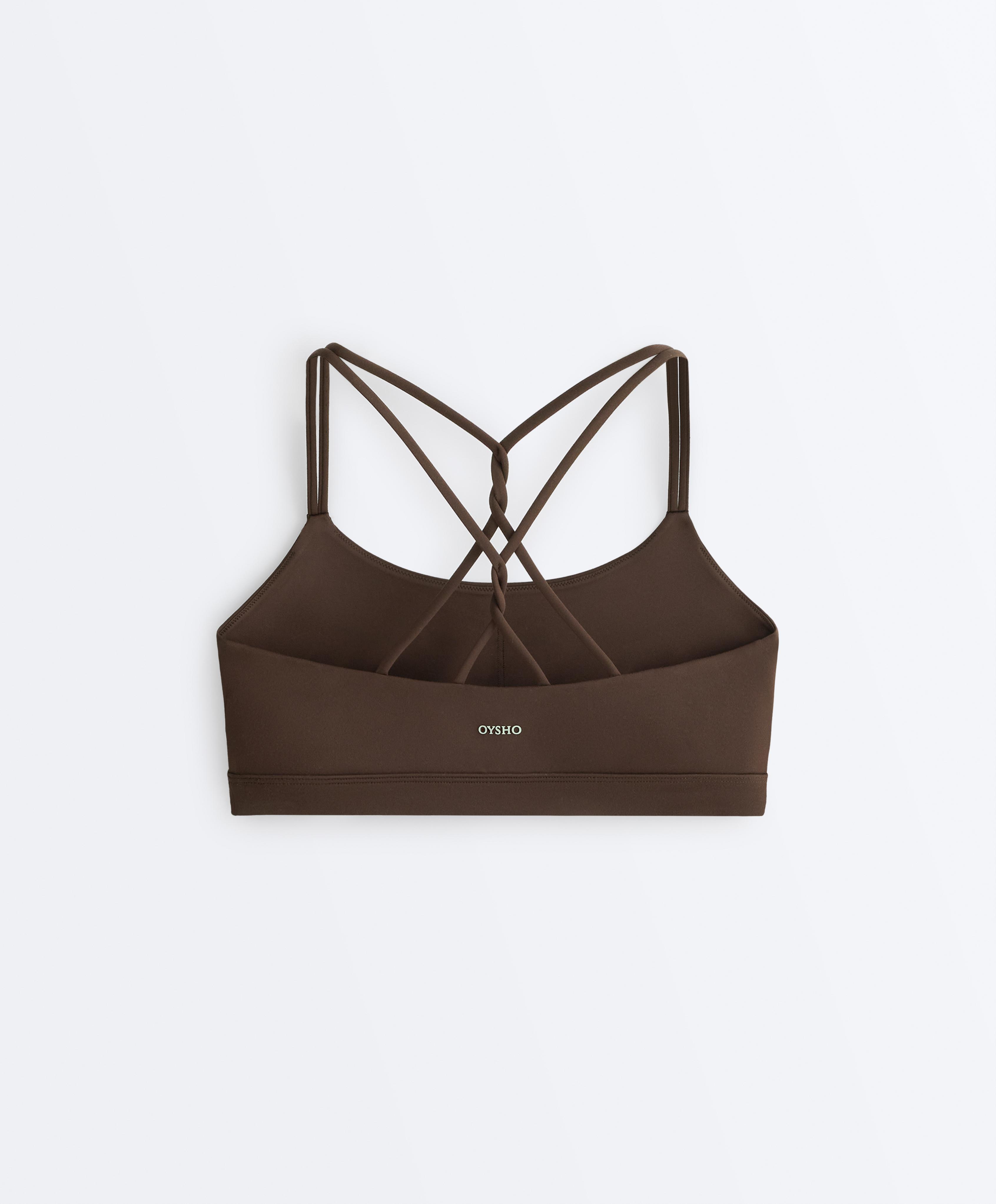 Comfortlux low-support crossover strap sports bra — DARK BROWN