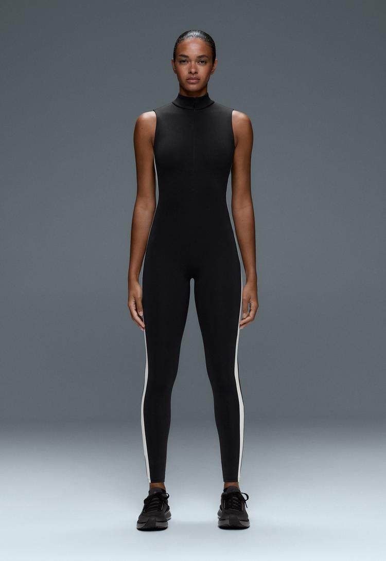 Long Compressive colour-block jumpsuit — BLACK