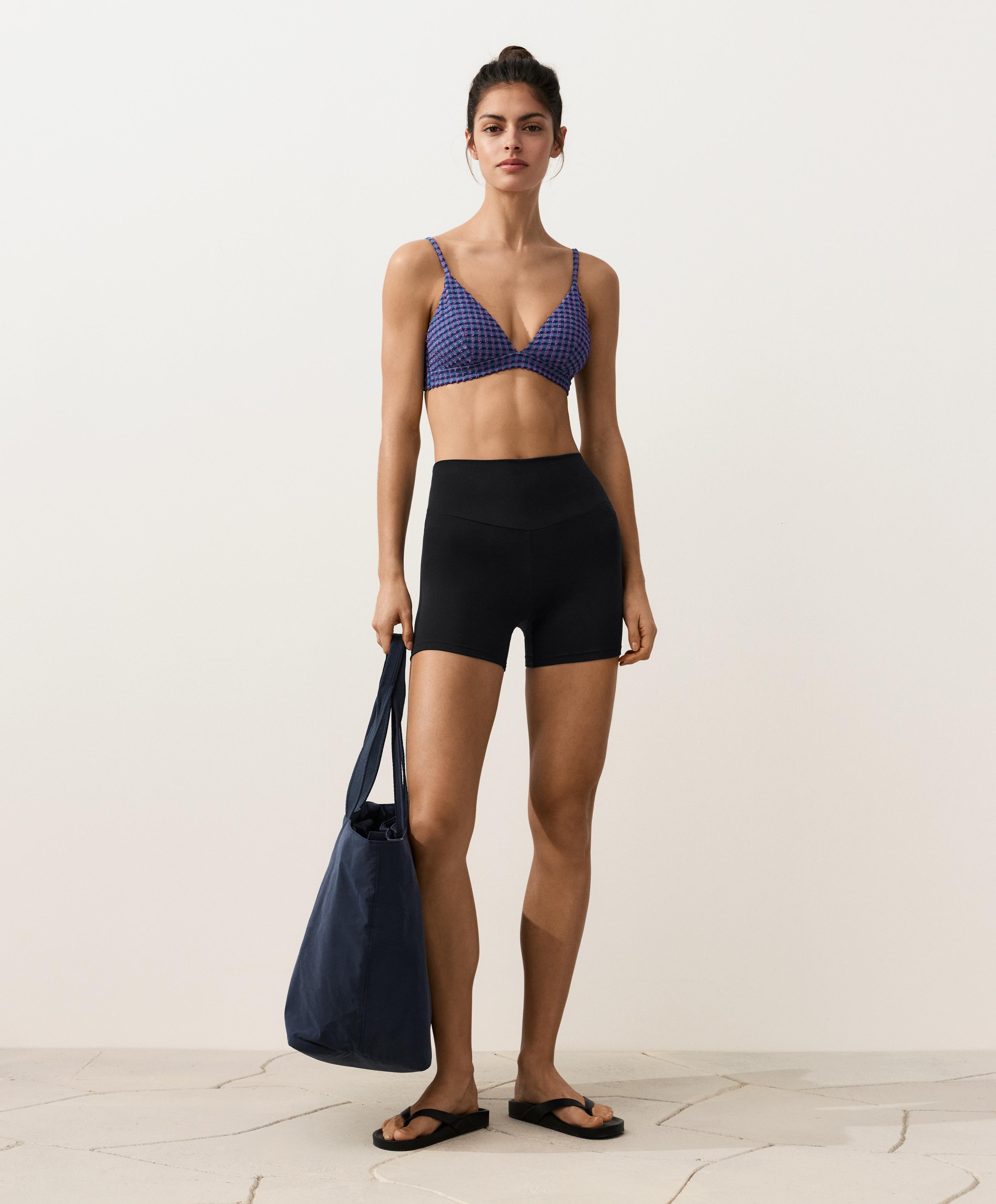 Gingham triangle bikini top — NAVY BLUE