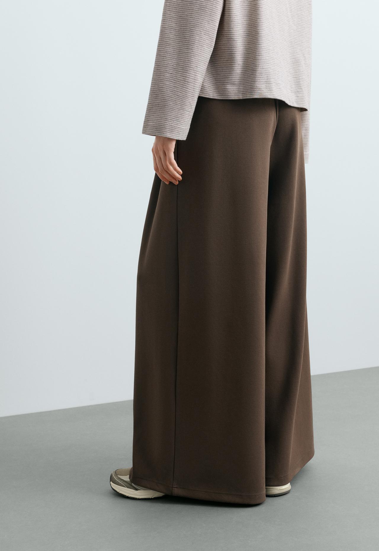 Wide-leg piqué cotton trousers — BROWN