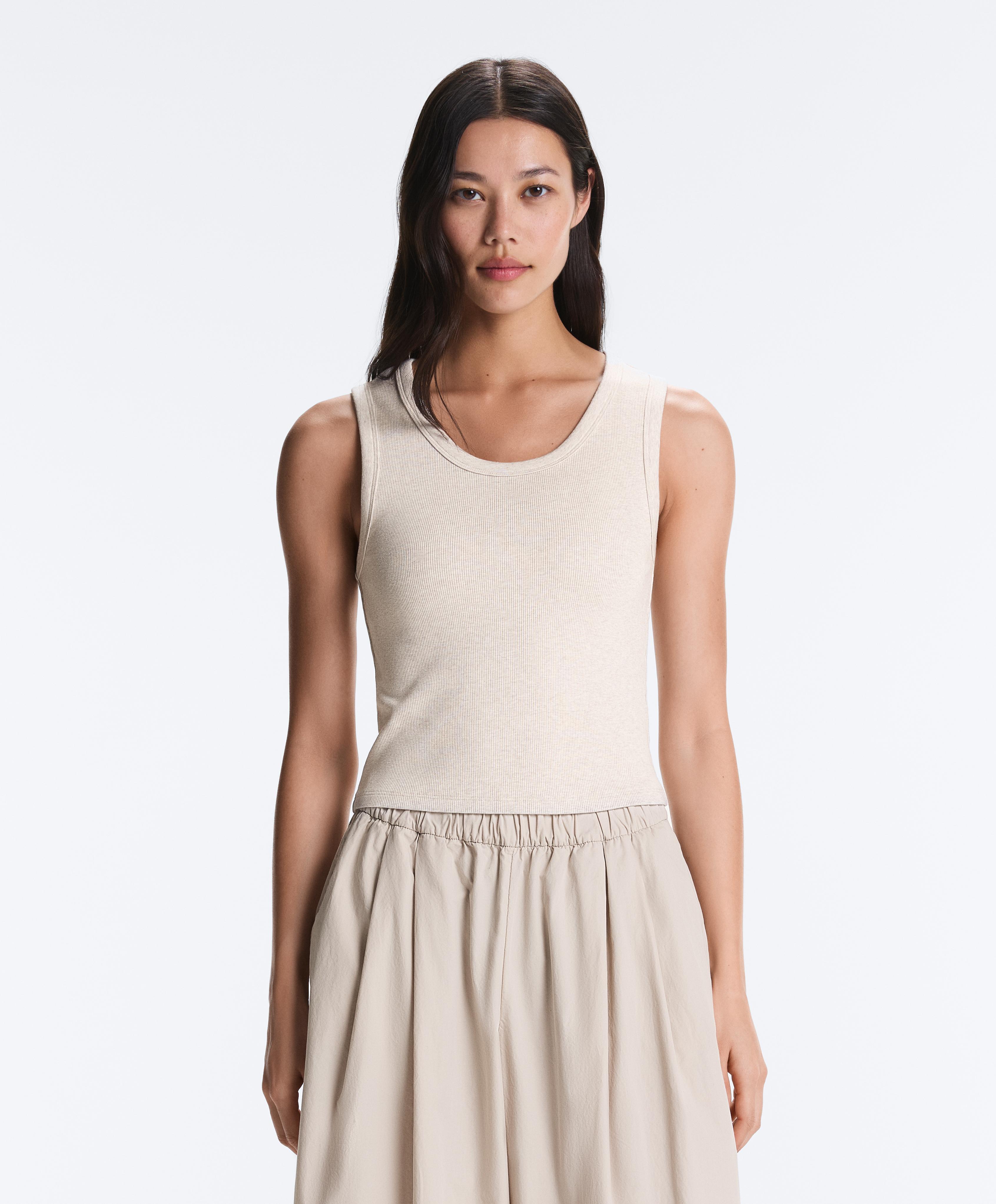 Rib T-shirt with wide straps, cotton and modal