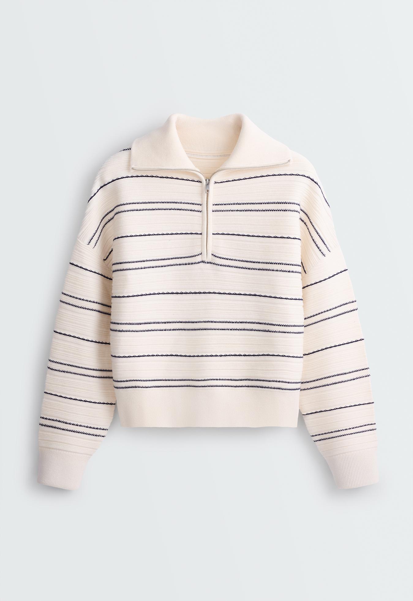 High-neck striped knit jumper — PALE ECRU