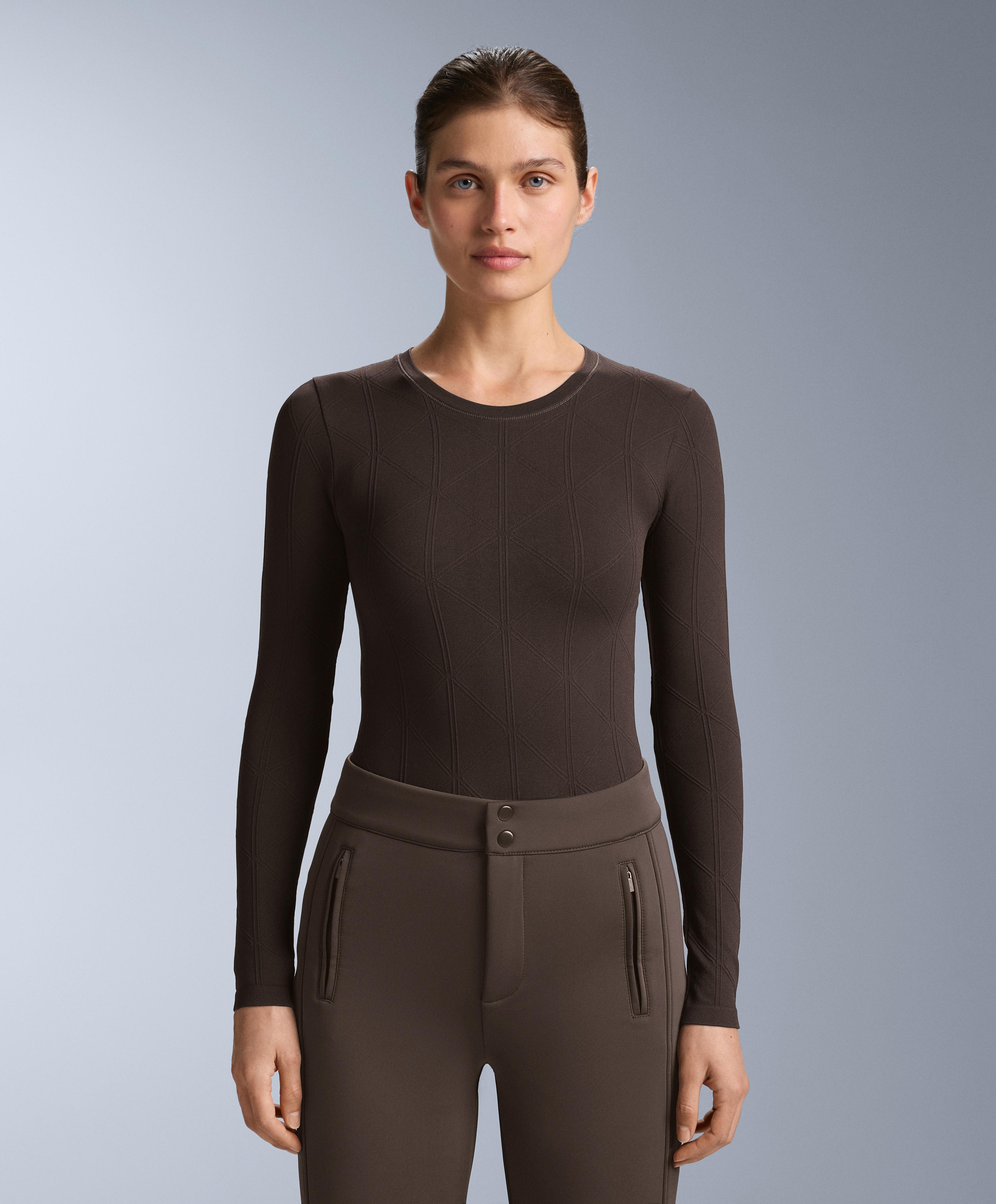 Thermal seamless jacquard base layer T-shirt — DARK BROWN