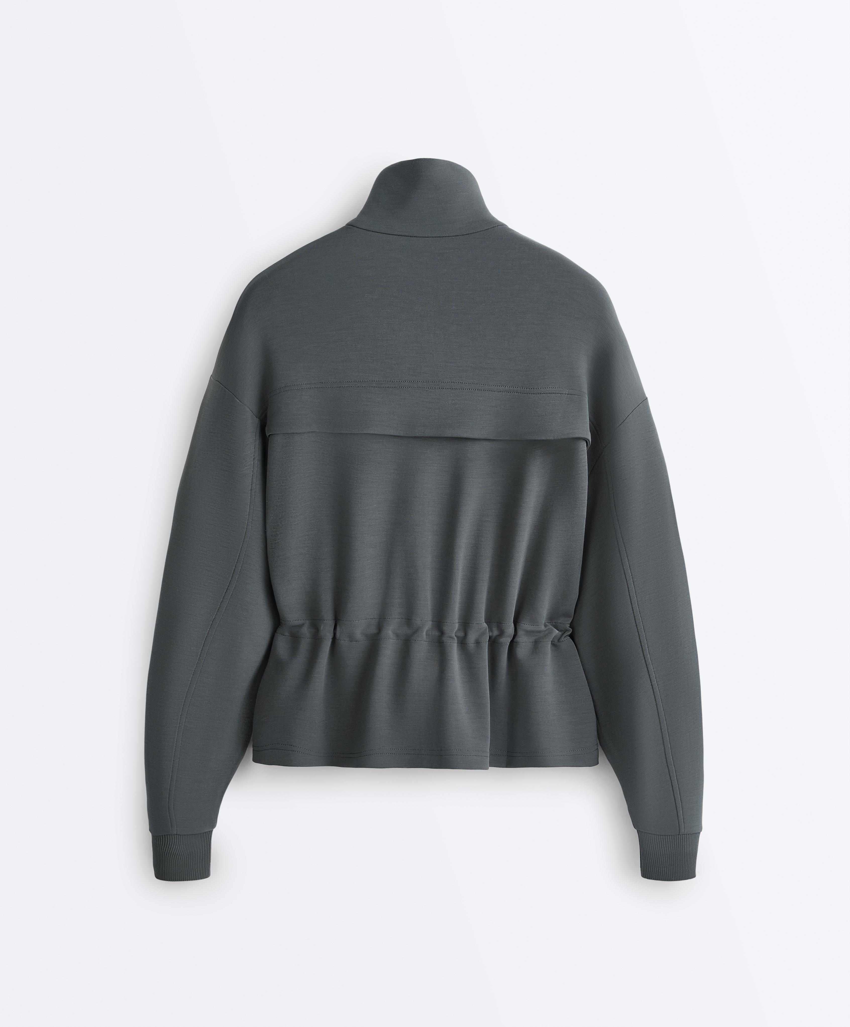 Soft-touch modal jacket with adjustable waist and high collar — ASPHALT