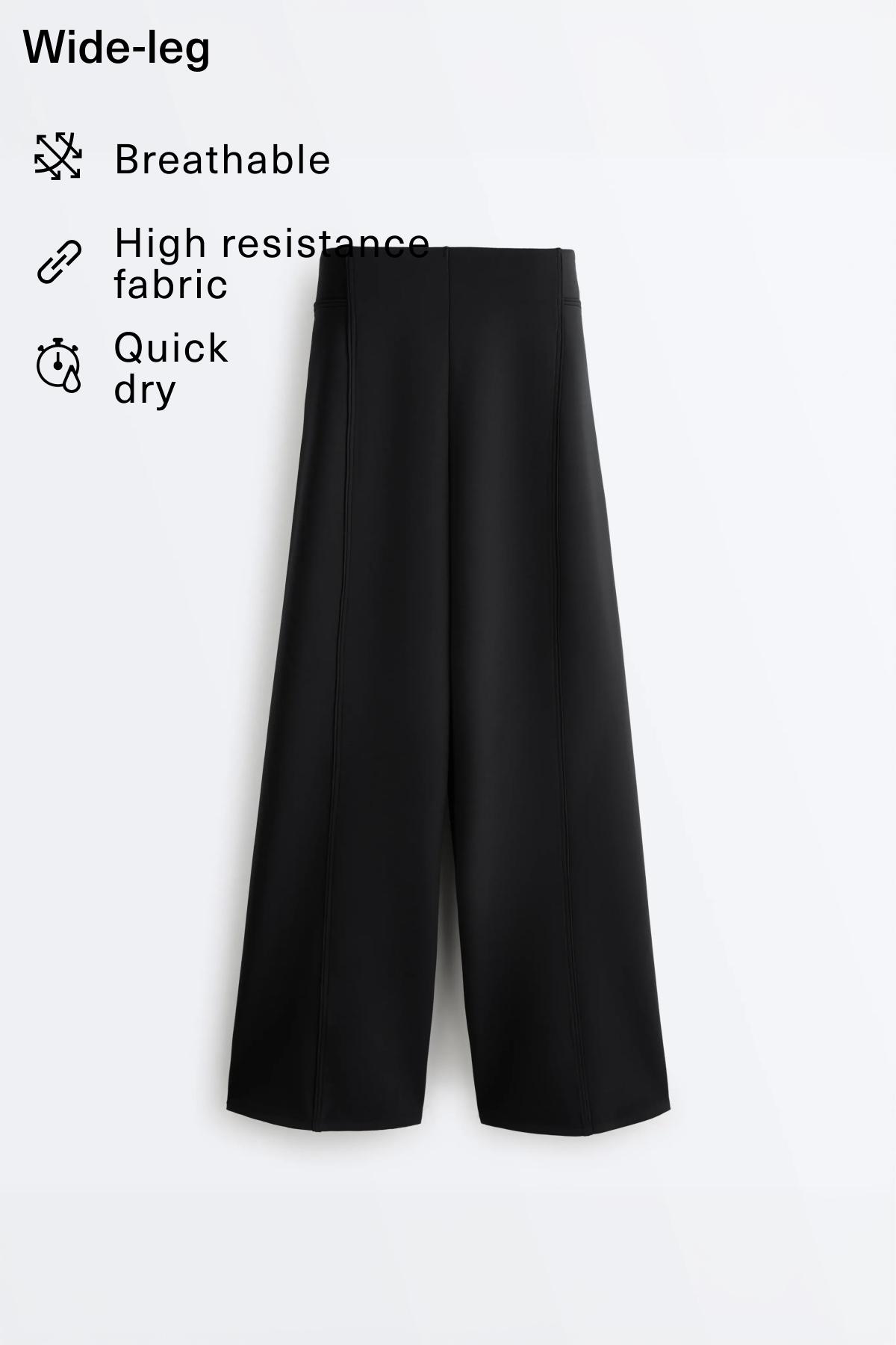Neoprene effect high rise wide-leg trousers — BLACK