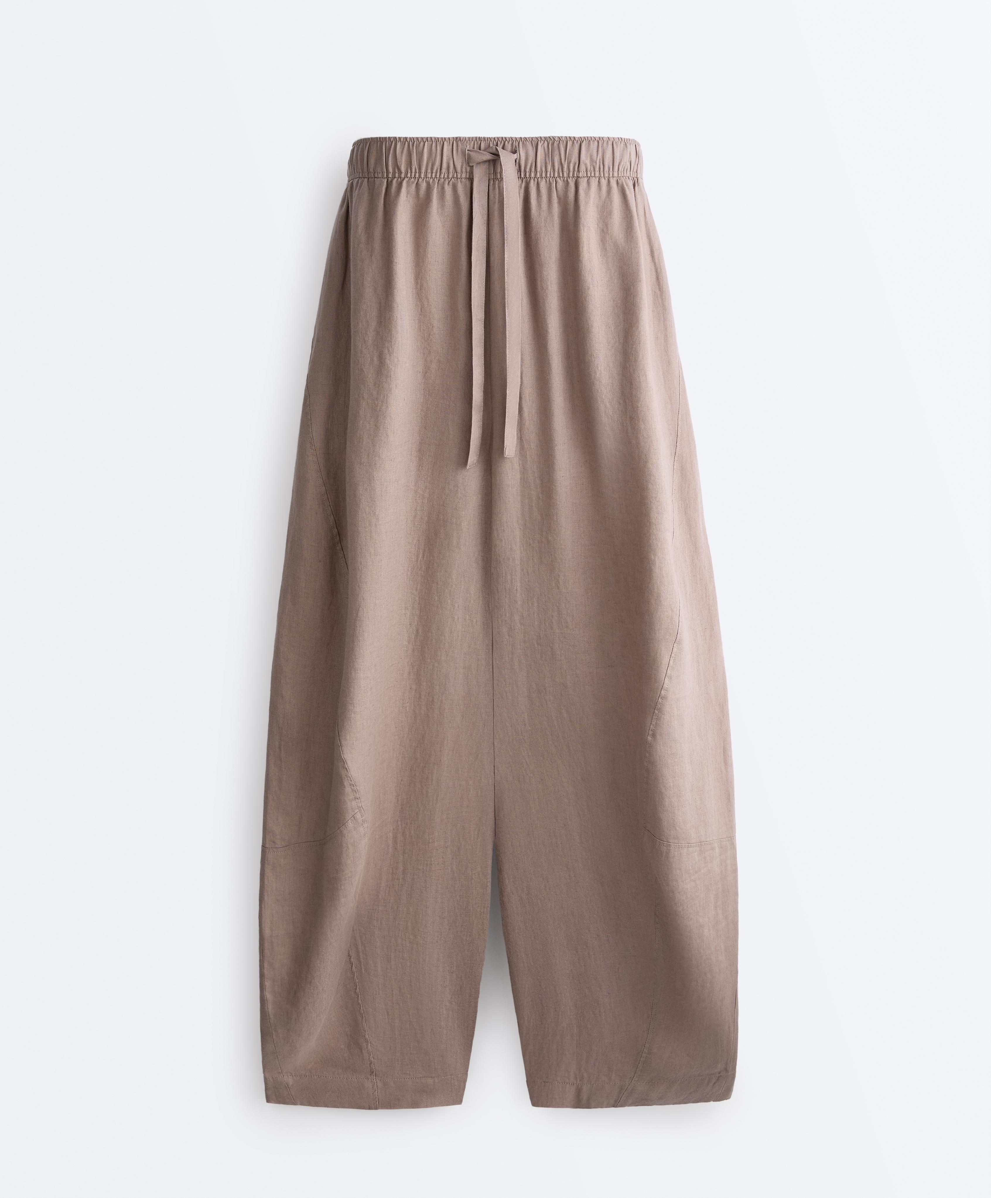100% linen balloon trousers — TAUPE-GREY