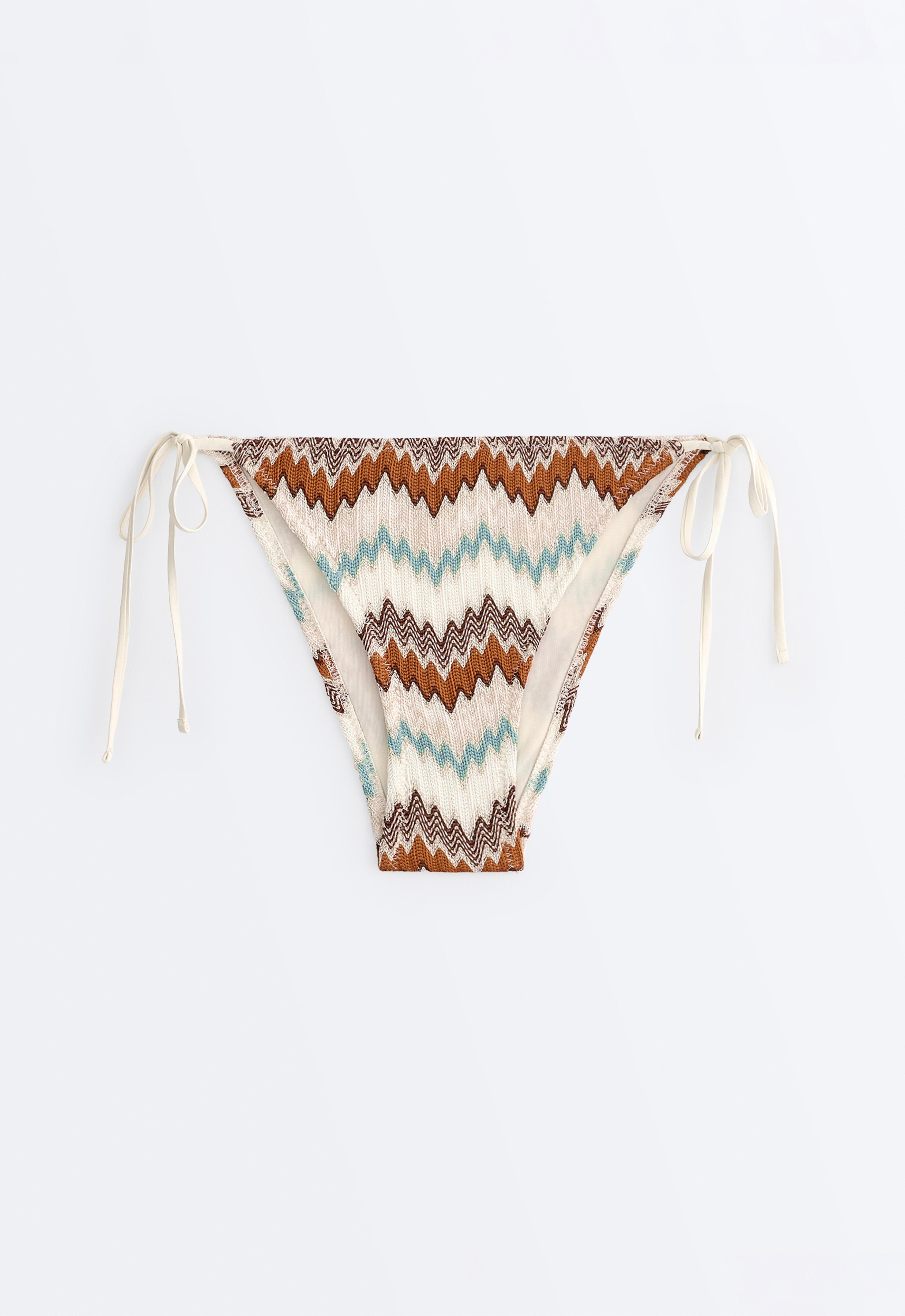 Medium-coverage zigzag metallic crochet tie bikini briefs — AQUA GREEN