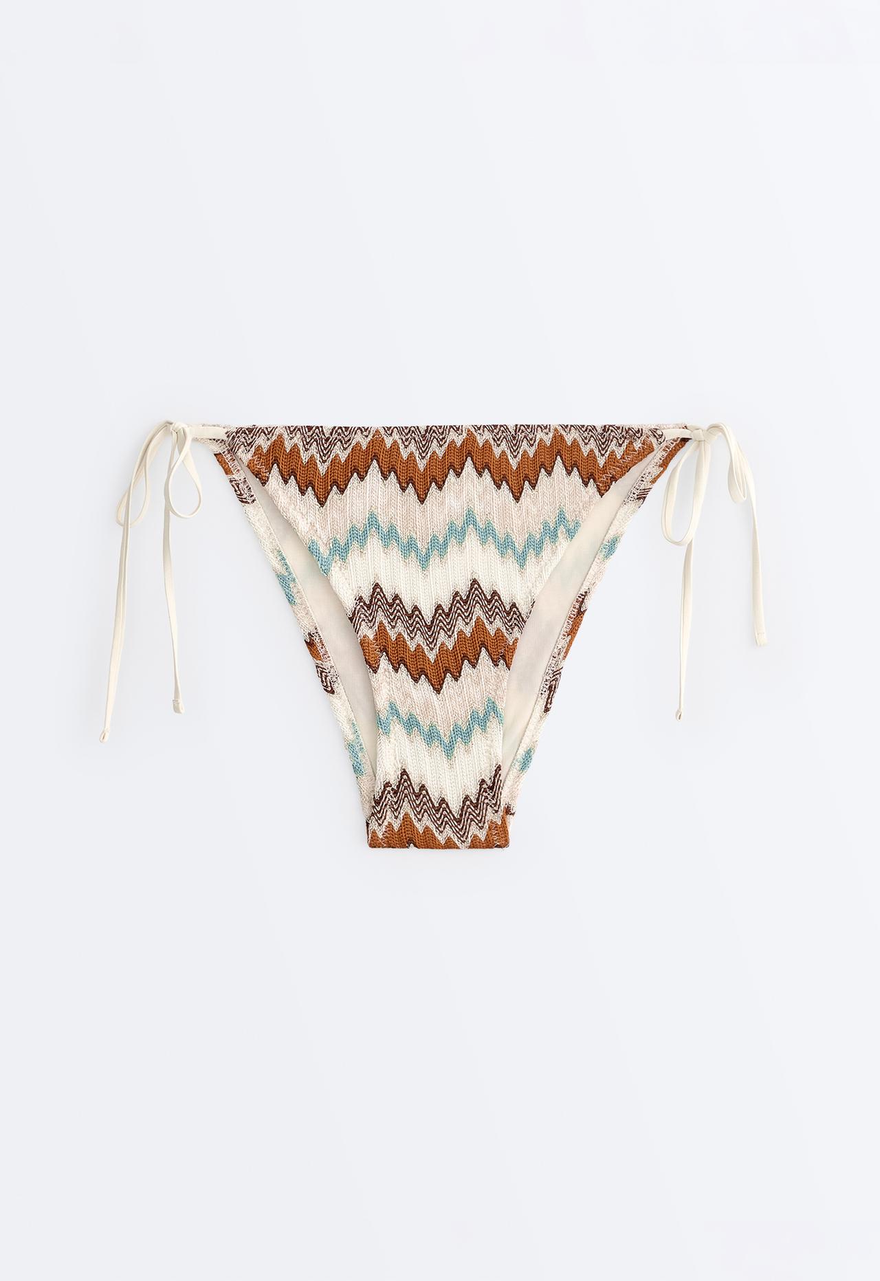 Medium-coverage zigzag metallic crochet tie bikini briefs — AQUA GREEN