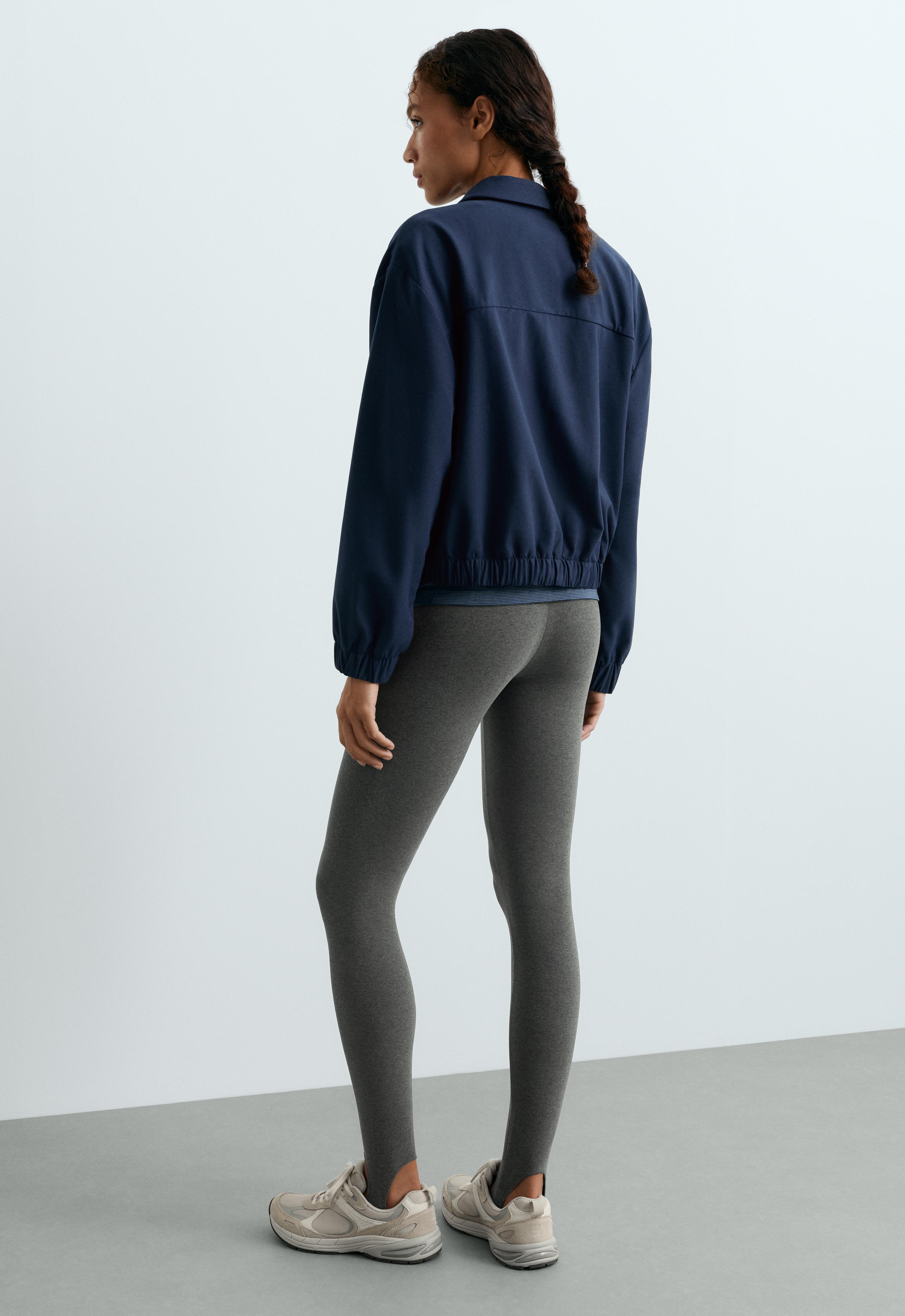 Cropped lapel collar jacket with wool — NAVY BLUE