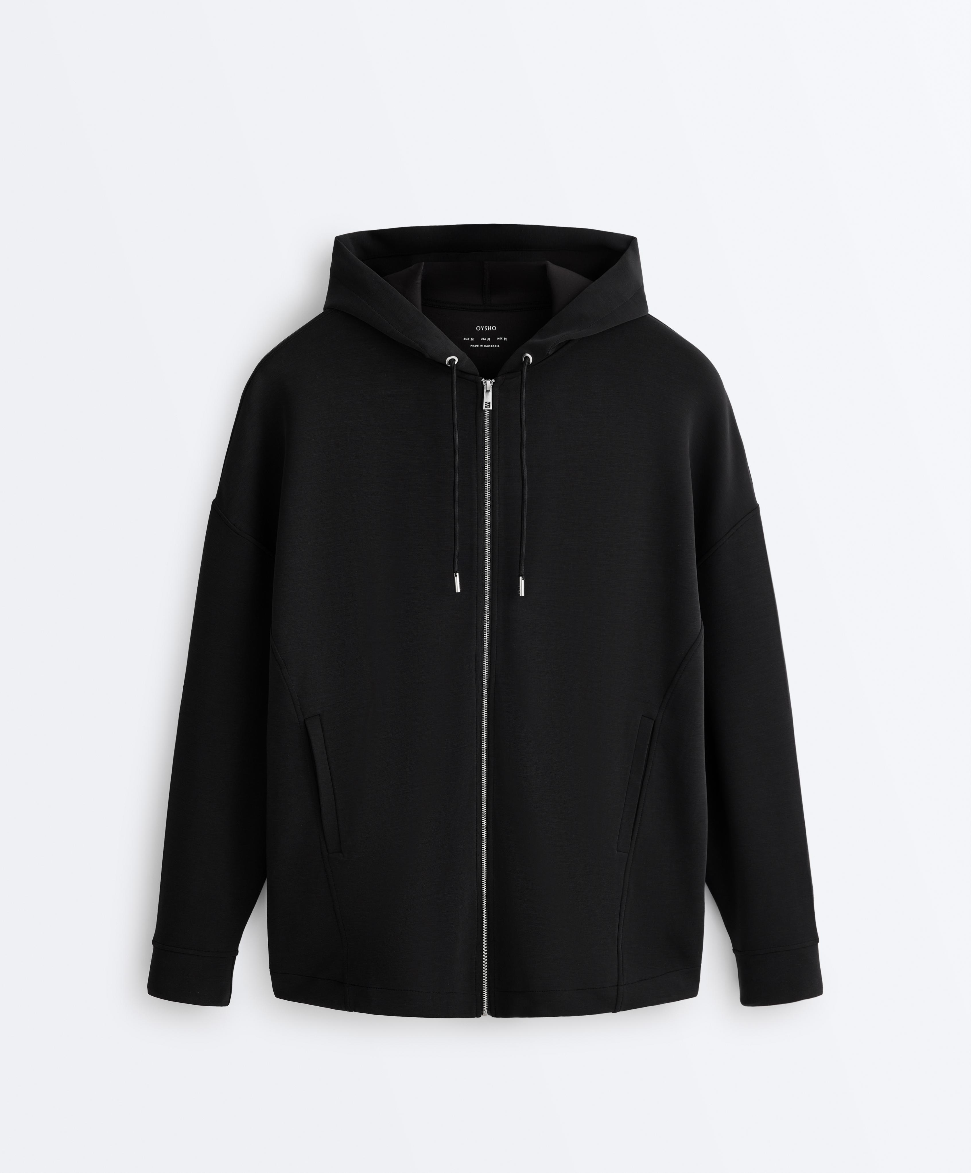 Long soft touch jacket with modal — BLACK
