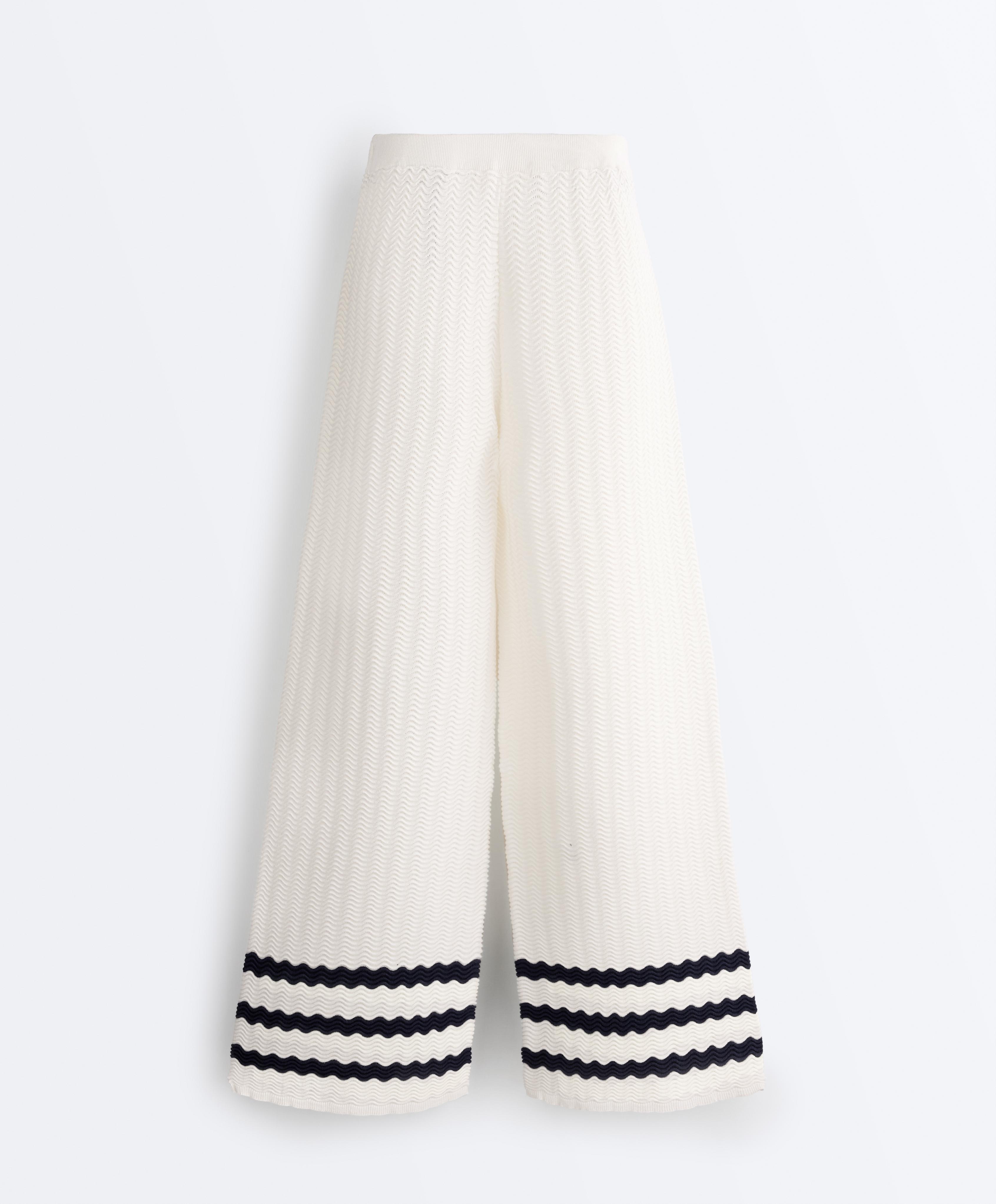 Wave knit straight-leg trousers — WHITE