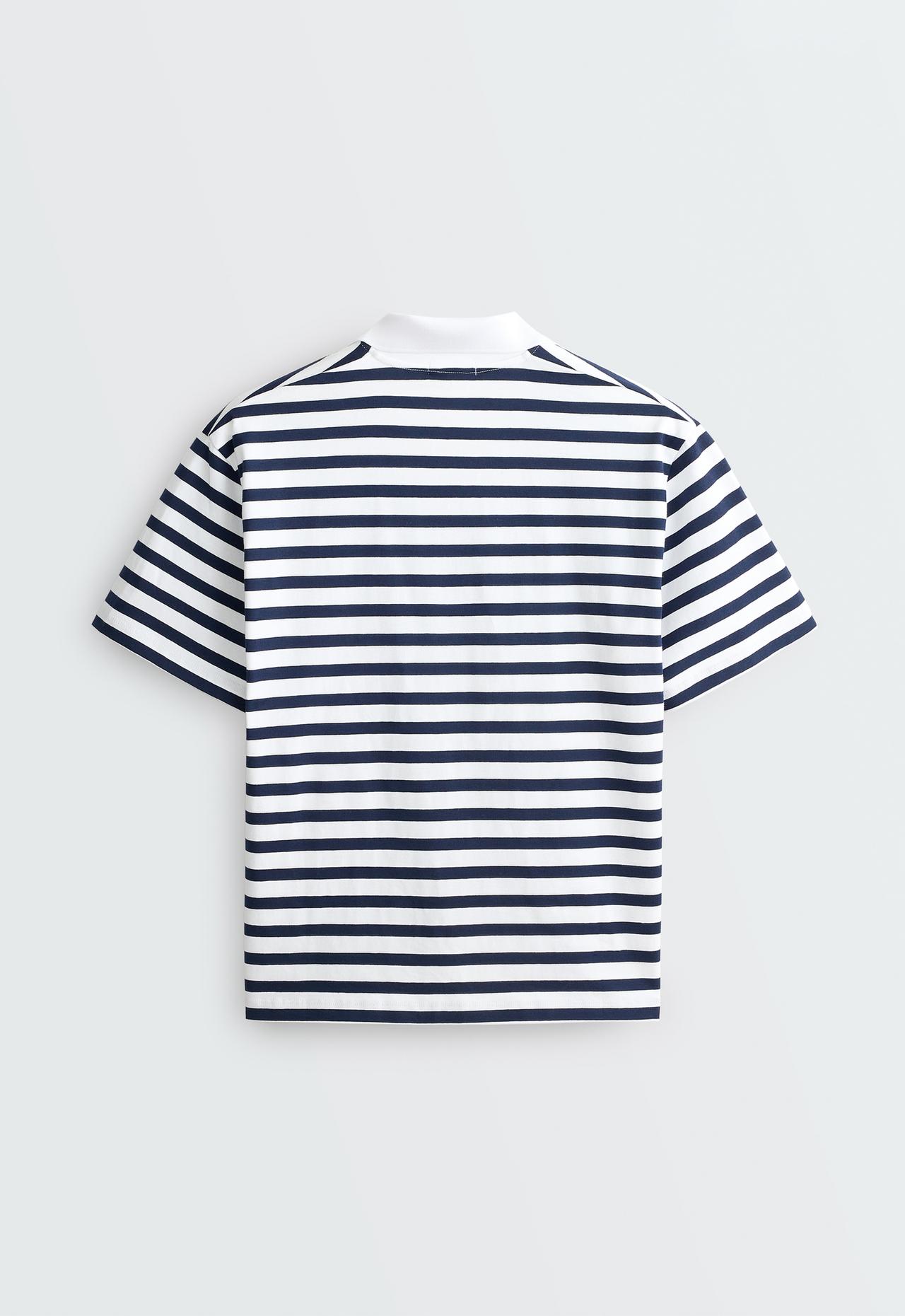 Boxy short-sleeve polo shirt in a cotton blend — NAVY BLUE