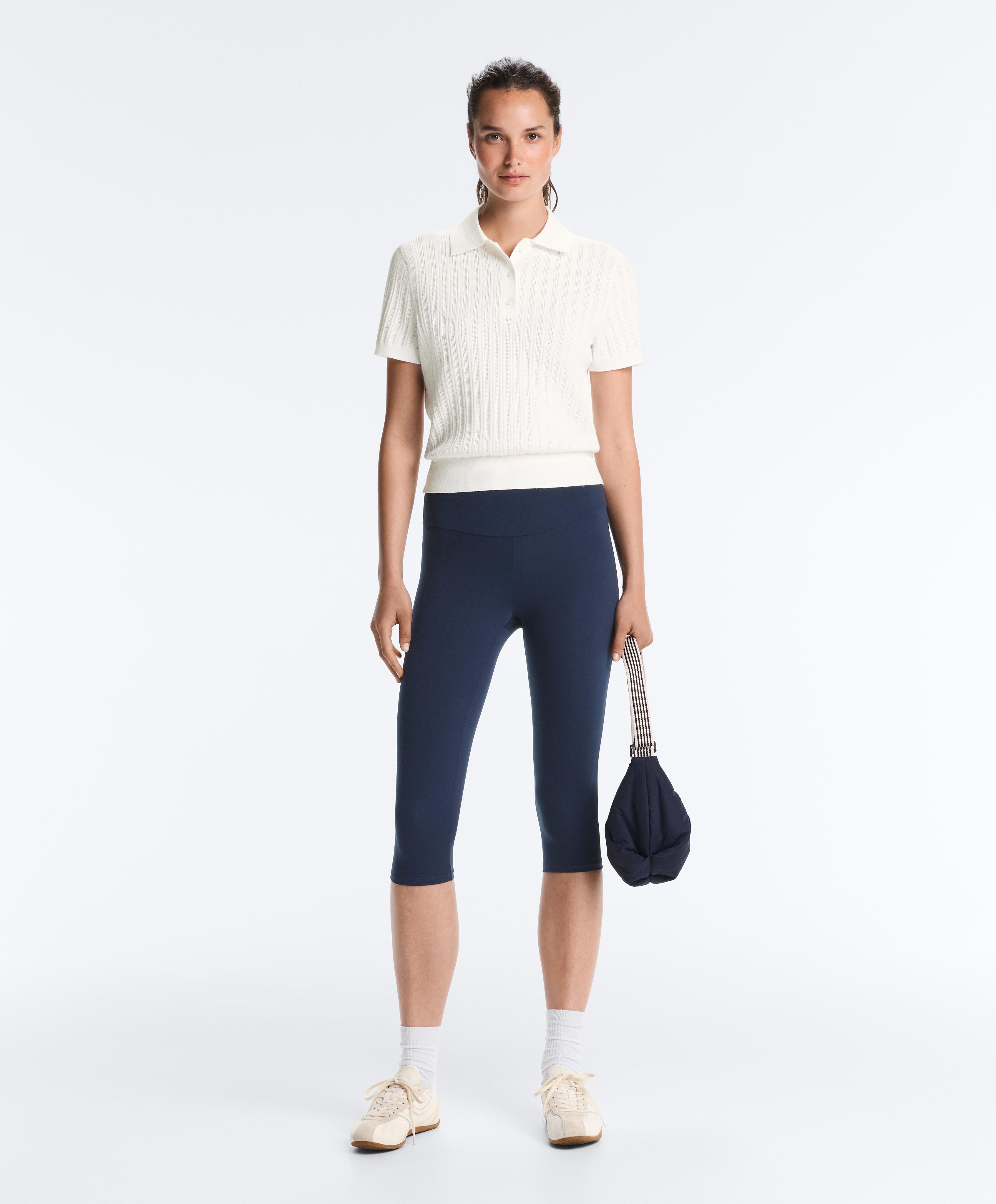 Short sleeve open knit polo shirt — WHITE