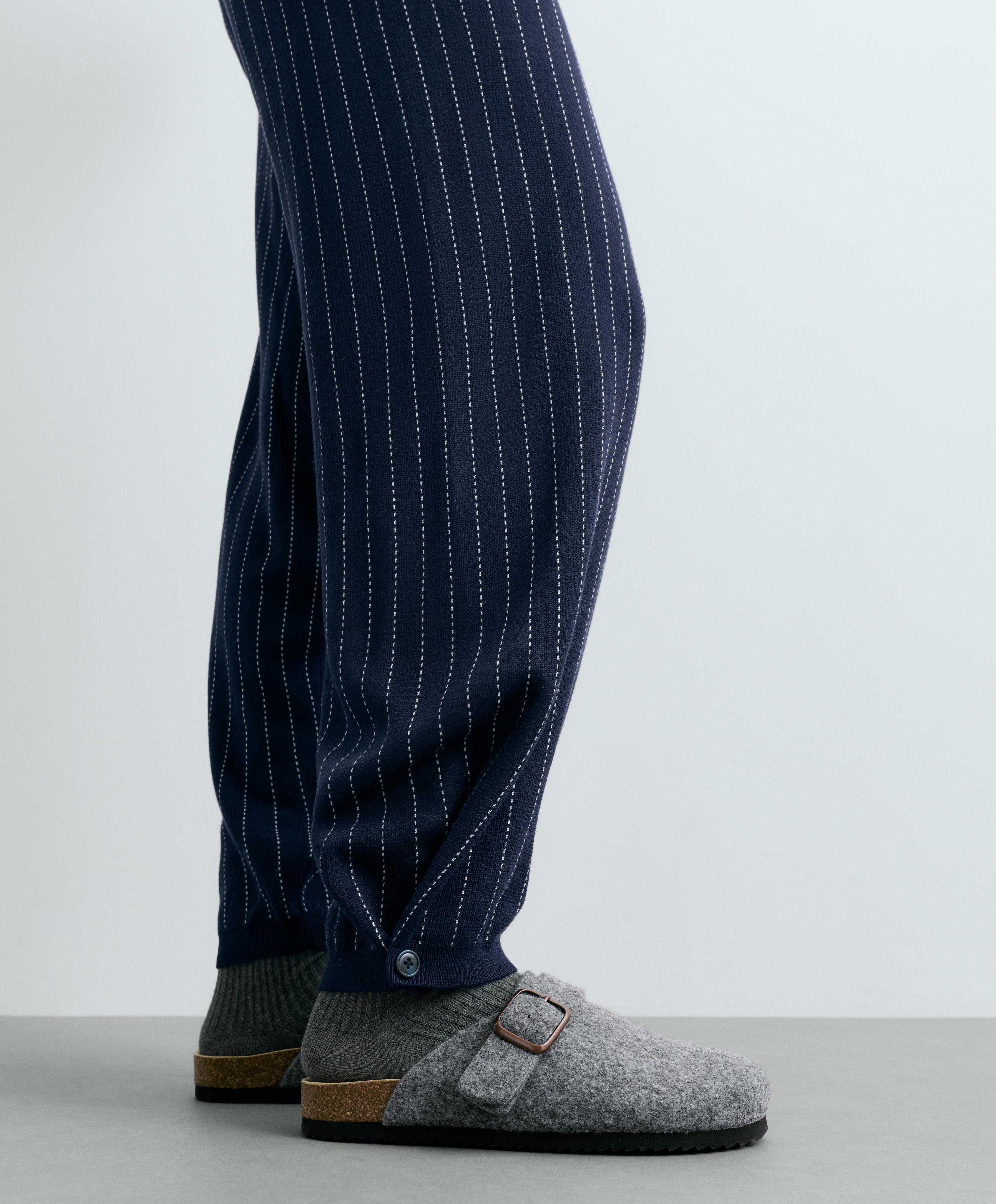 Pinstripe knit cocoon trousers — NAVY BLUE