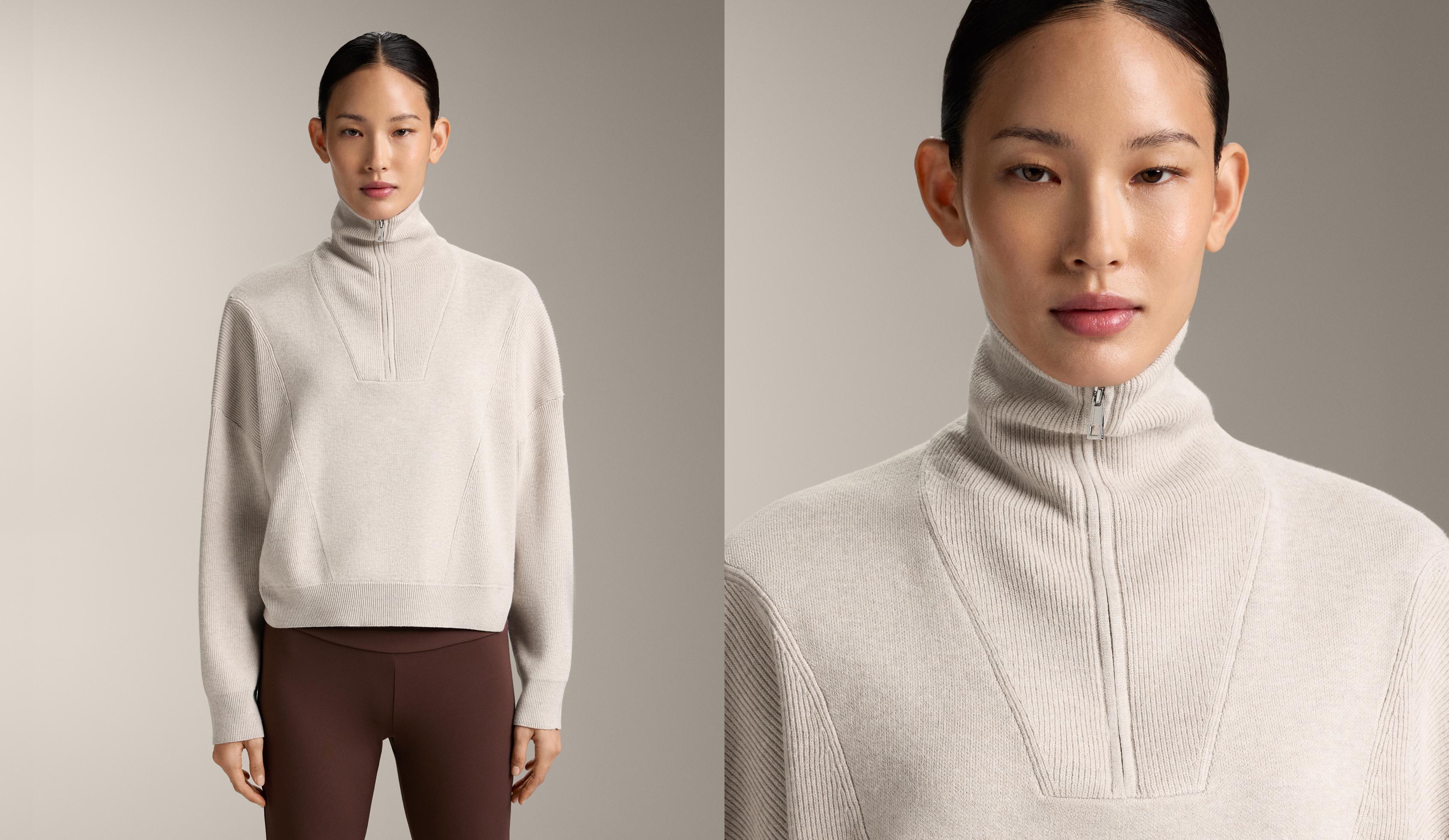 Knit jumper with raised neck and rib details