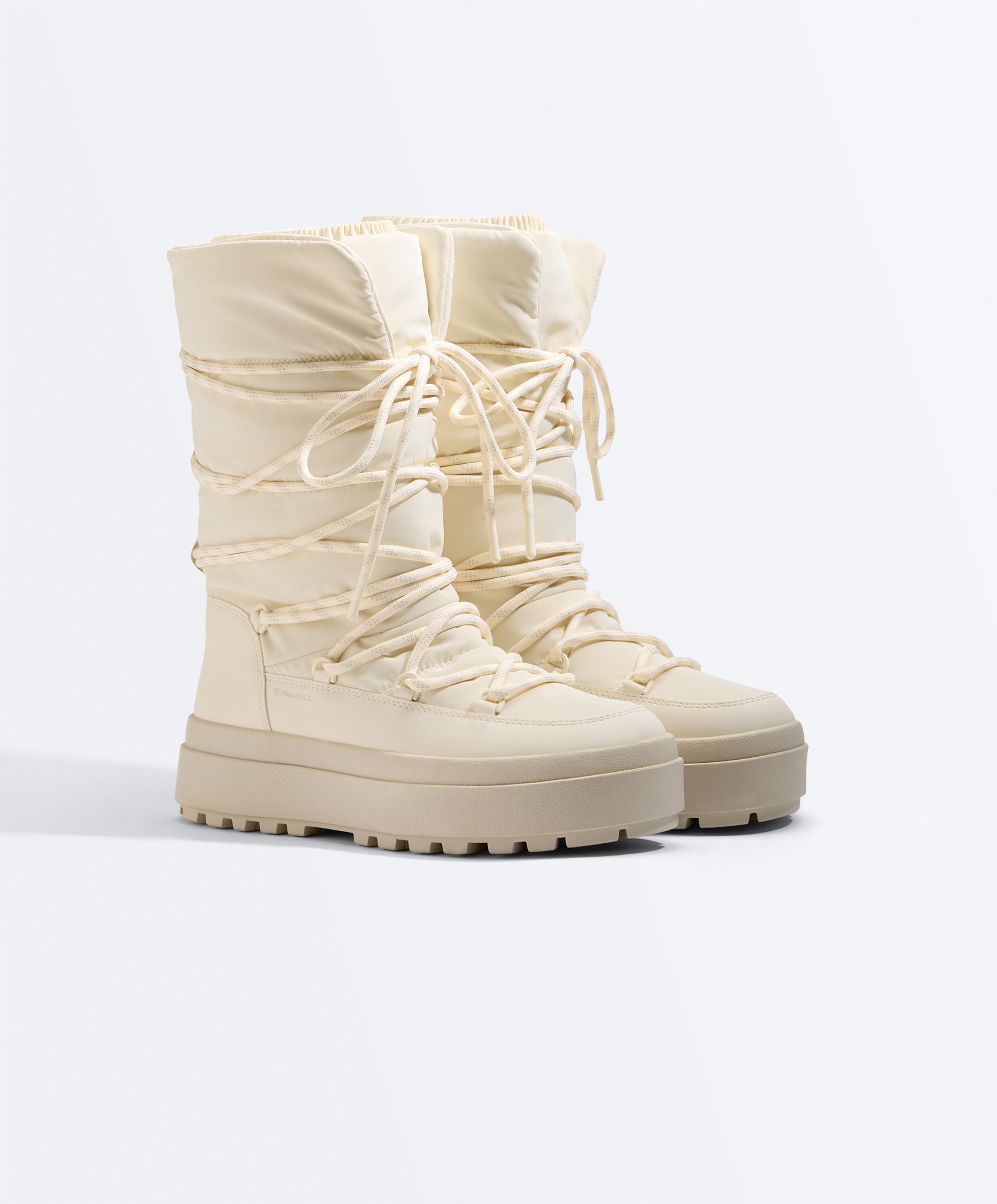 Laced nylon après-ski boots — ECRU