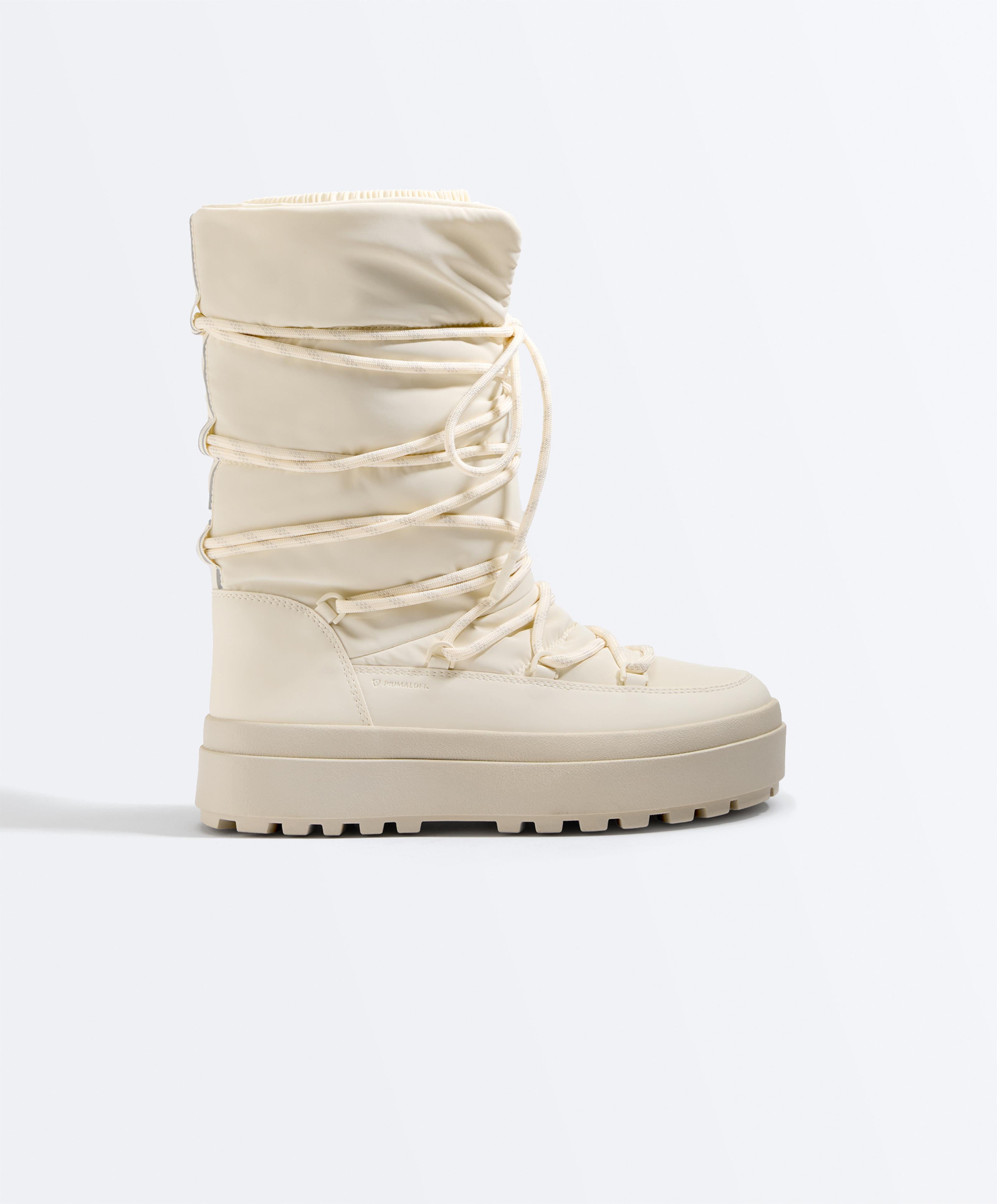Laced nylon après-ski boots — ECRU