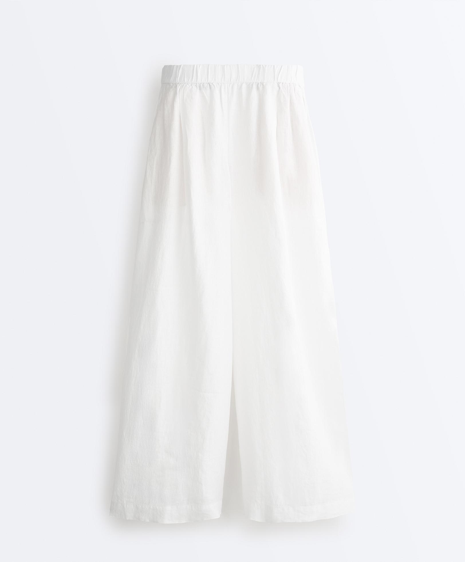 100% linen wide-leg trousers — WHITE