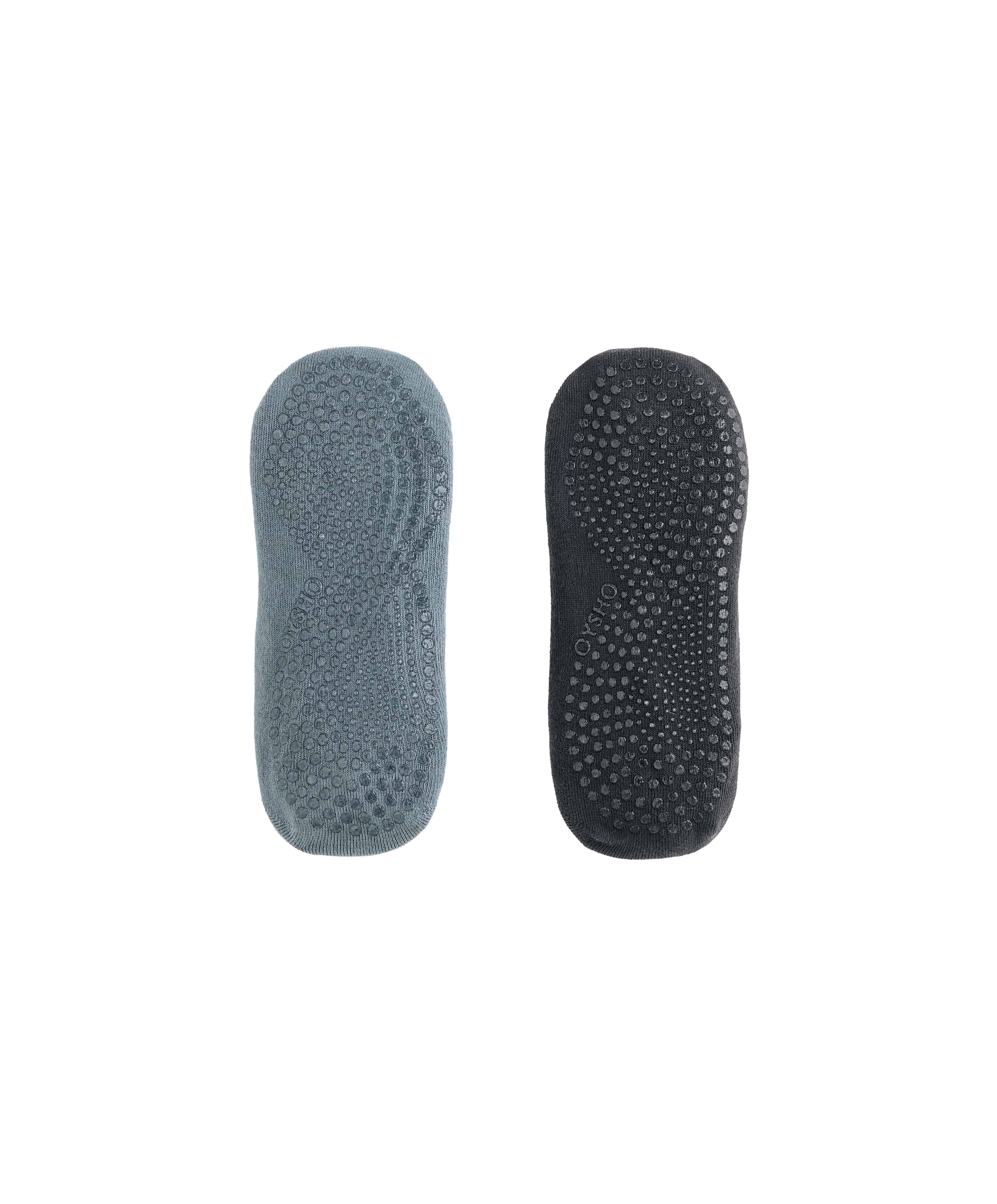 2 pairs of cotton blend yoga and Pilates socks with crossover straps — DARK GREY-BLUE
