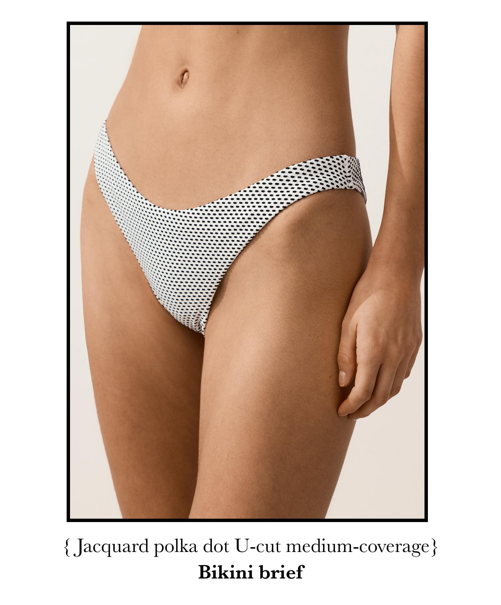 Polka dot jacquard U-cut medium-coverage bikini briefs — PALE ECRU