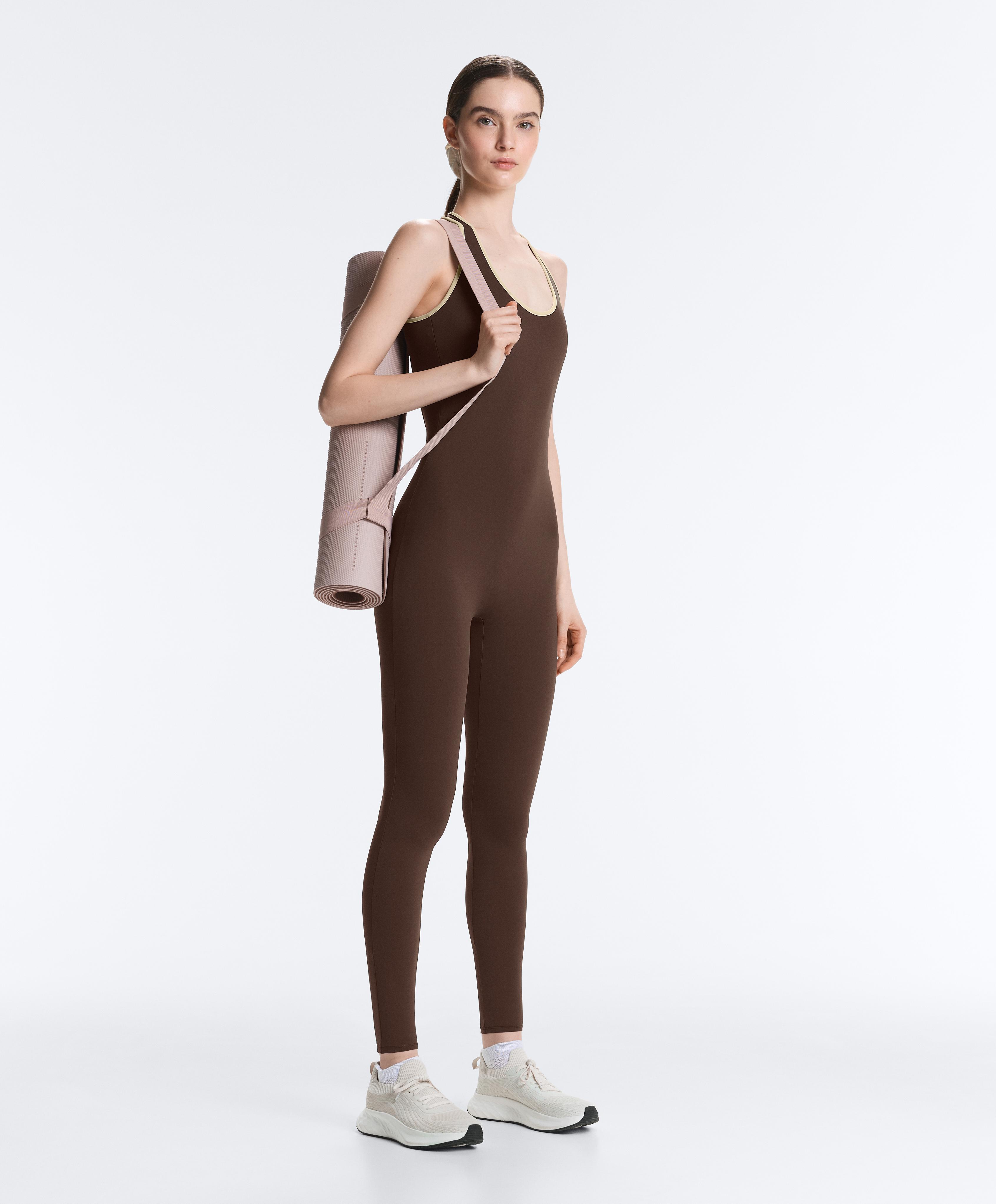 Comfortlux Piping long jumpsuit — BROWN
