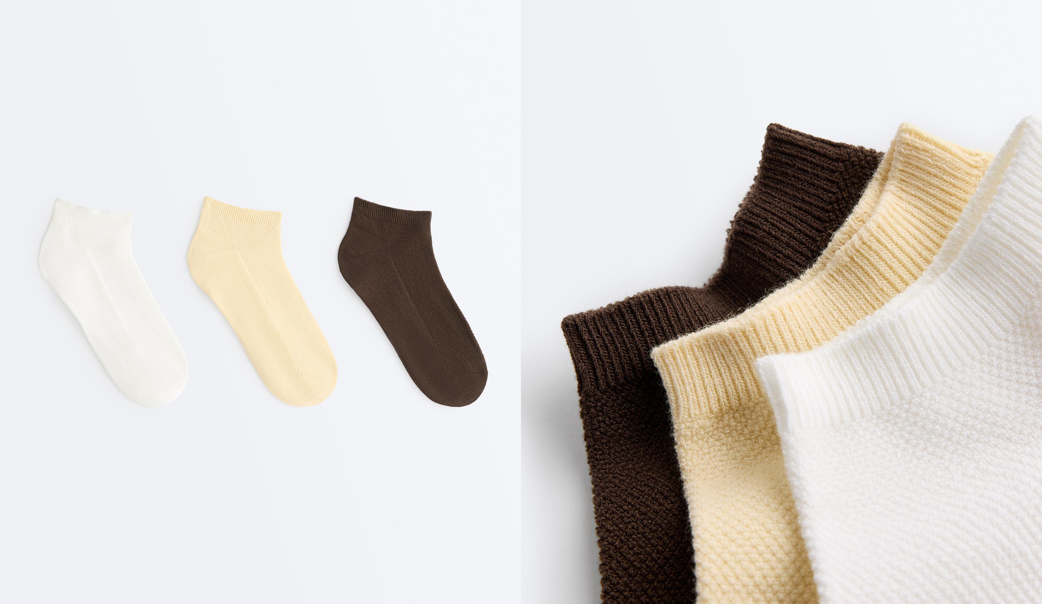 3 pairs of cotton blend piqué sneaker socks — WASHED TERRACOTTA
